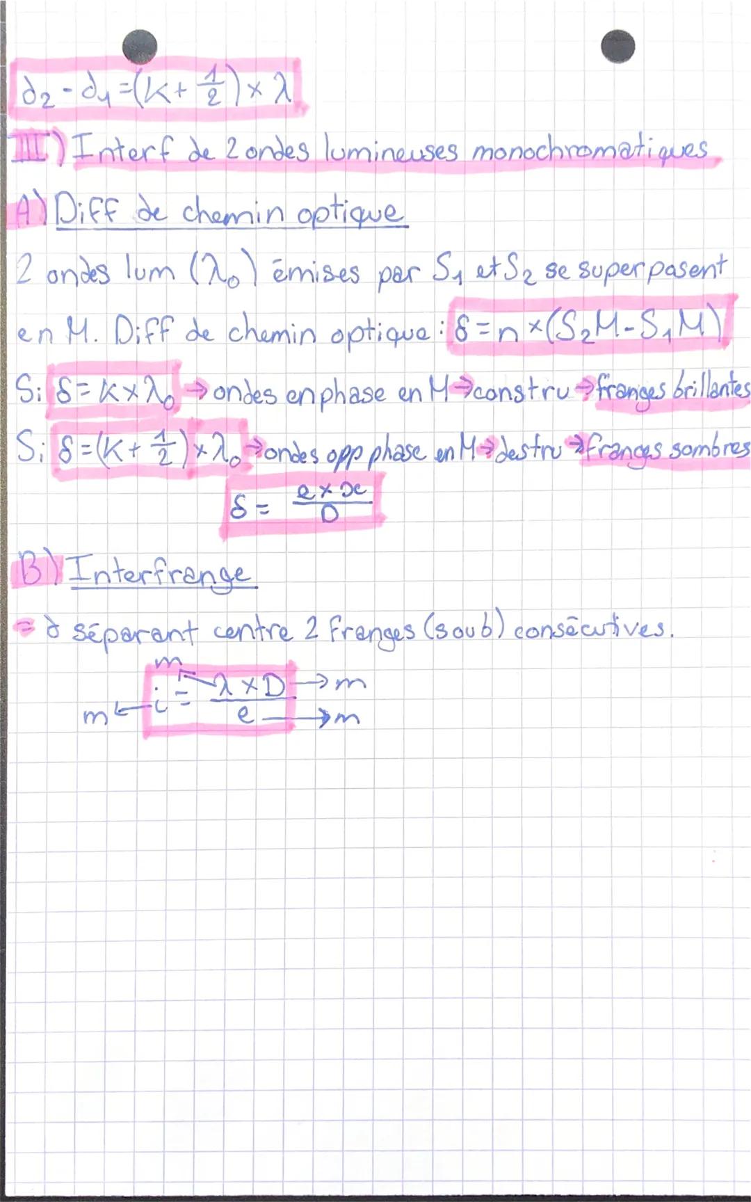 Phys
# Interférences & diffractie is
I) Diffraction
A) Conditions observato
Diffract° = changement direct° propagat° onde.
O = obstacle