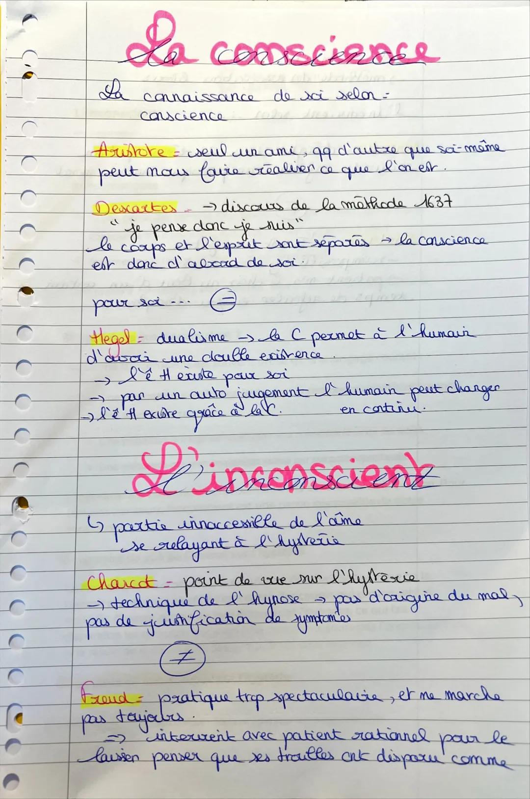 # La conscience
La connaissance de soi selon=
conscience
Aristote = seul un ami, 99 d'autre que soi-même
peut nous faire realiven ce que l