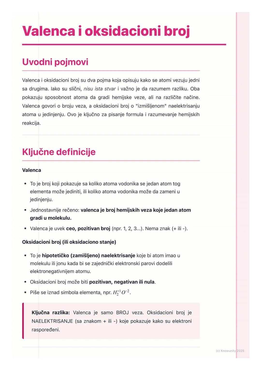 # Valenca i oksidacioni broj
## Uvodni pojmovi
Valenca i oksidacioni broj su dva pojma koja opisuju kako se atomi vezuju jedni
sa drugima.