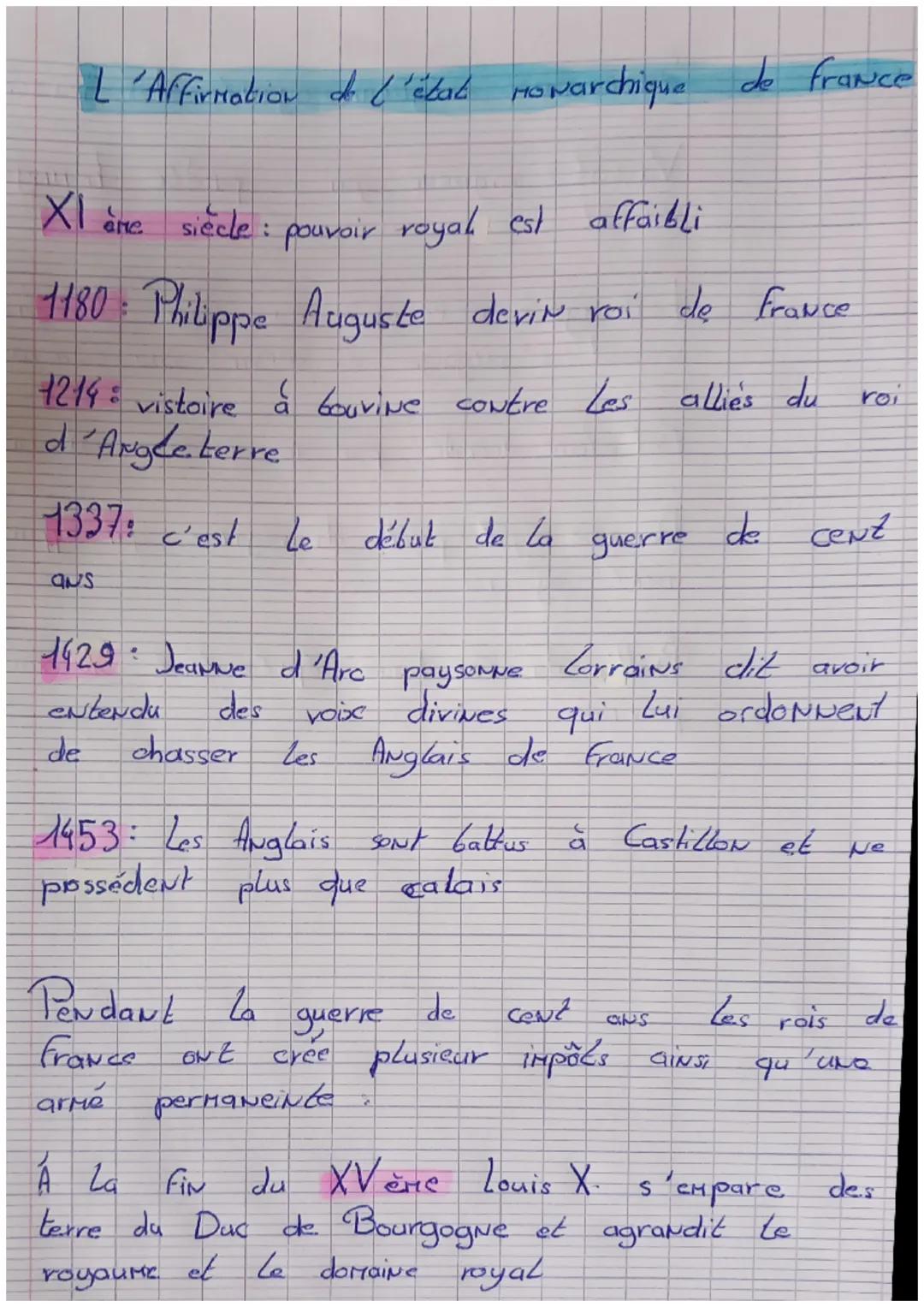 # L'Affirmation d'état monarchique de france
XI are siècle: pouvoir royal est affaibli
1180 : Philippe Auguste devin roi de france
1214: