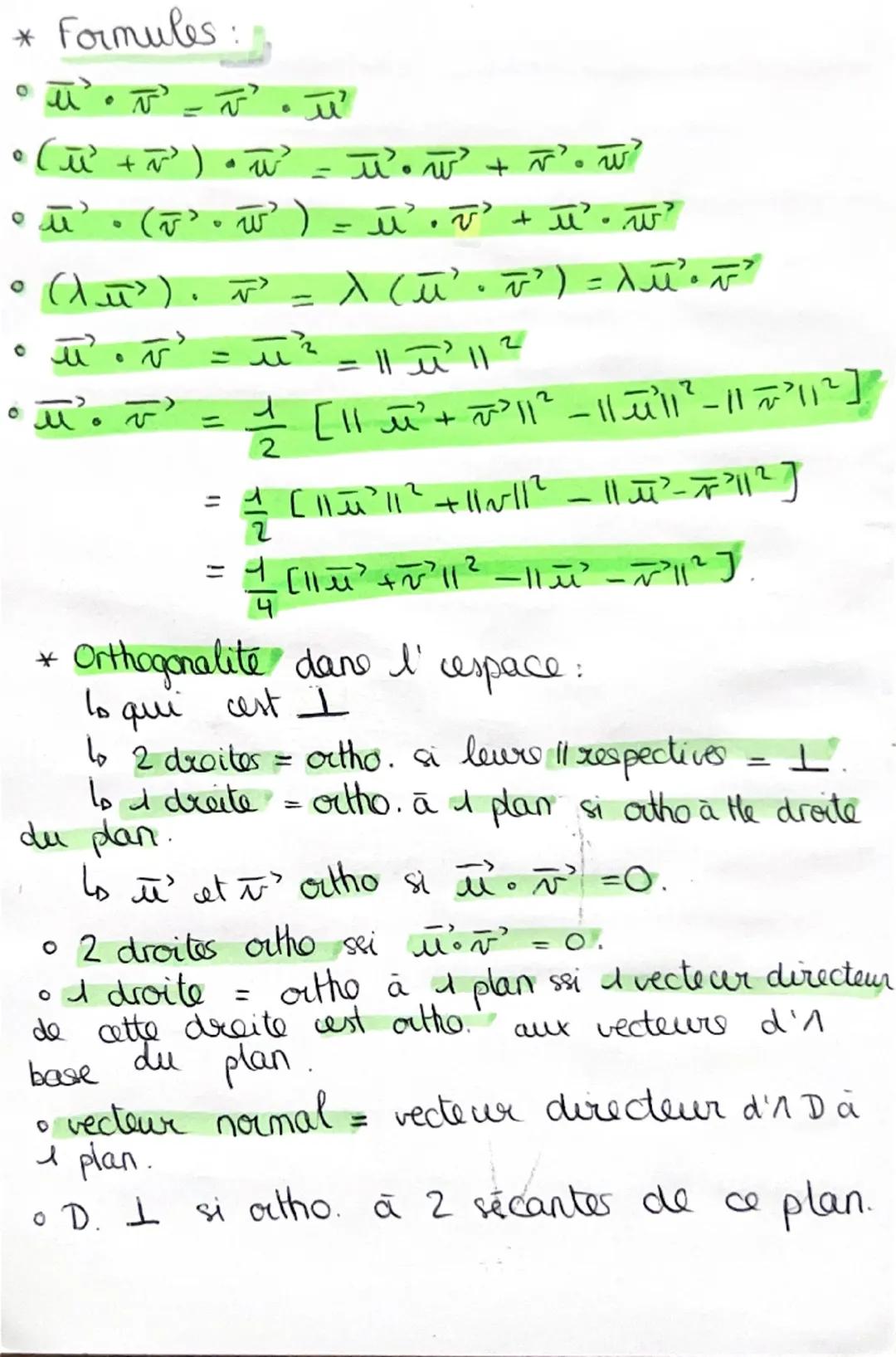 ORTHOGONALITE. Et Distanc
Dan's It ESPACE
تو
I) Produit scalaire ::
* Prop plan
=
prop espace.
دمه
=
" i'll x \\ r ' || x cos (π ' . ~')
= A
