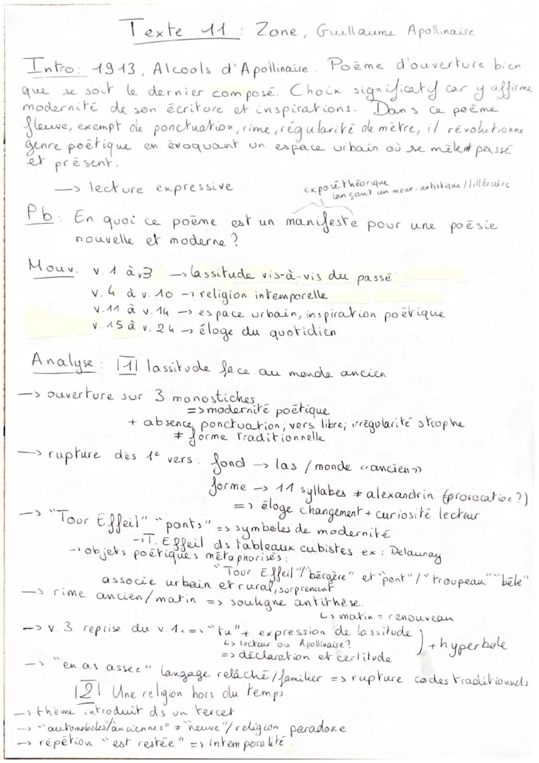 5
10
15
20
Objet d'étude n°3: La poésie du XIXe siècle au XXIe siècle.
Oeuvre: Alcools de Guillaume APOLLINAIRE
Parcours associé: Modernité