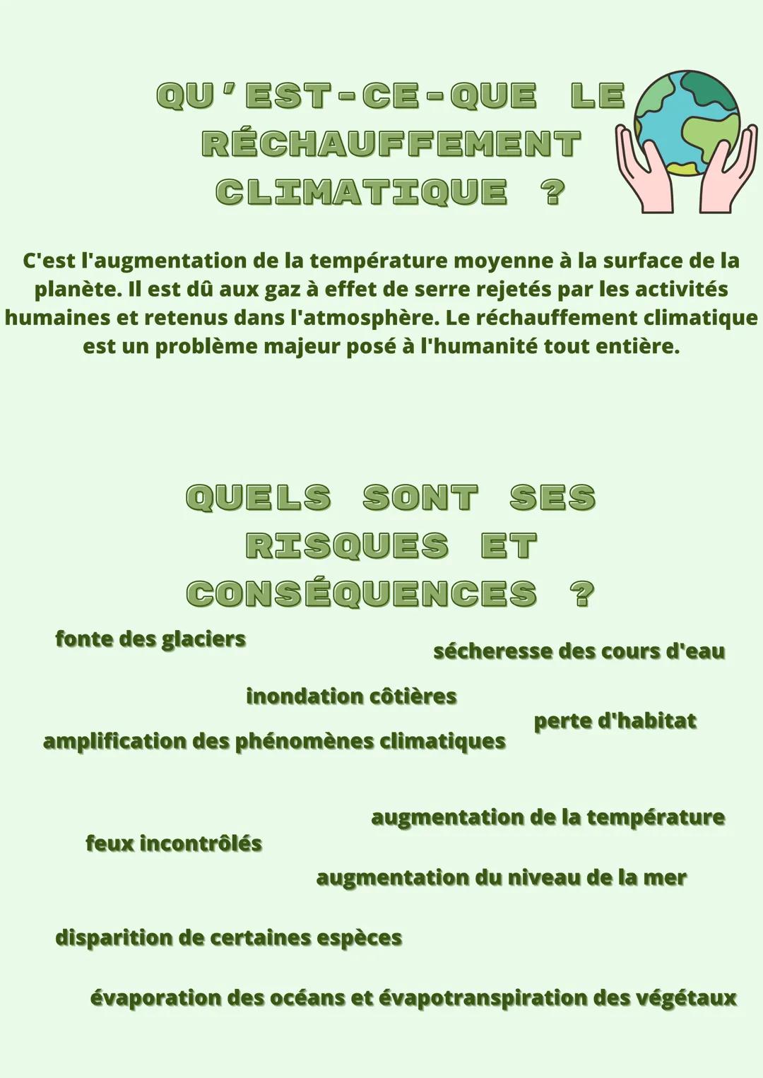 # CE QUI
# RISQUE
# D'ARRIVER
# A DÉJÀ
# COMMENCÉ
UNE
WORLD QU'EST-CE-QUE LE
RÉCHAUFFEMENT
CLIMATIQUE ?
C'est l'augmentation de la températ