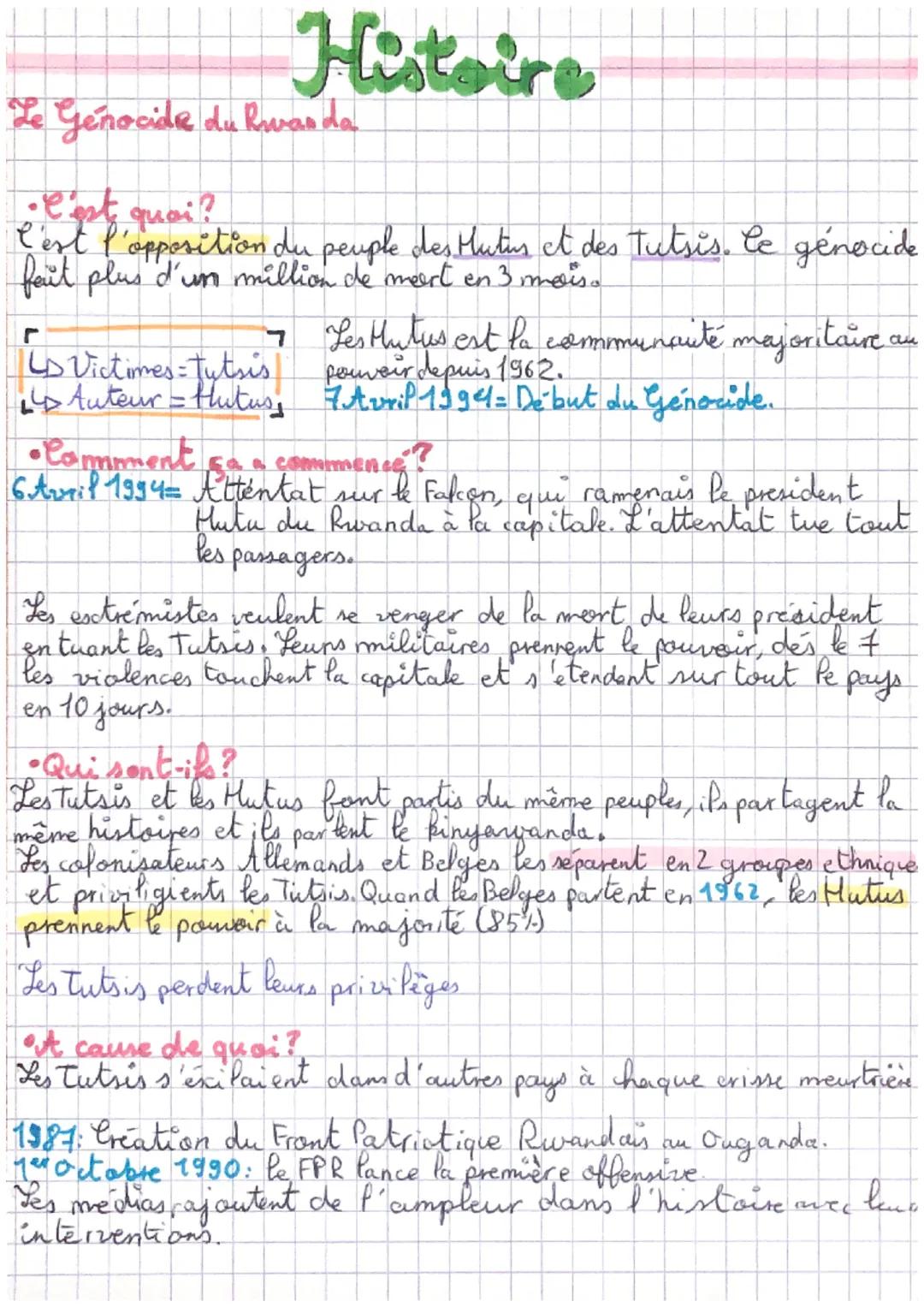 Histoire
Le Genocide du Rwas da
• C'est quoi?
C'est l'opposition du peuple des Mutus et des Tutsis. le génocide
fait plus d'un million de me