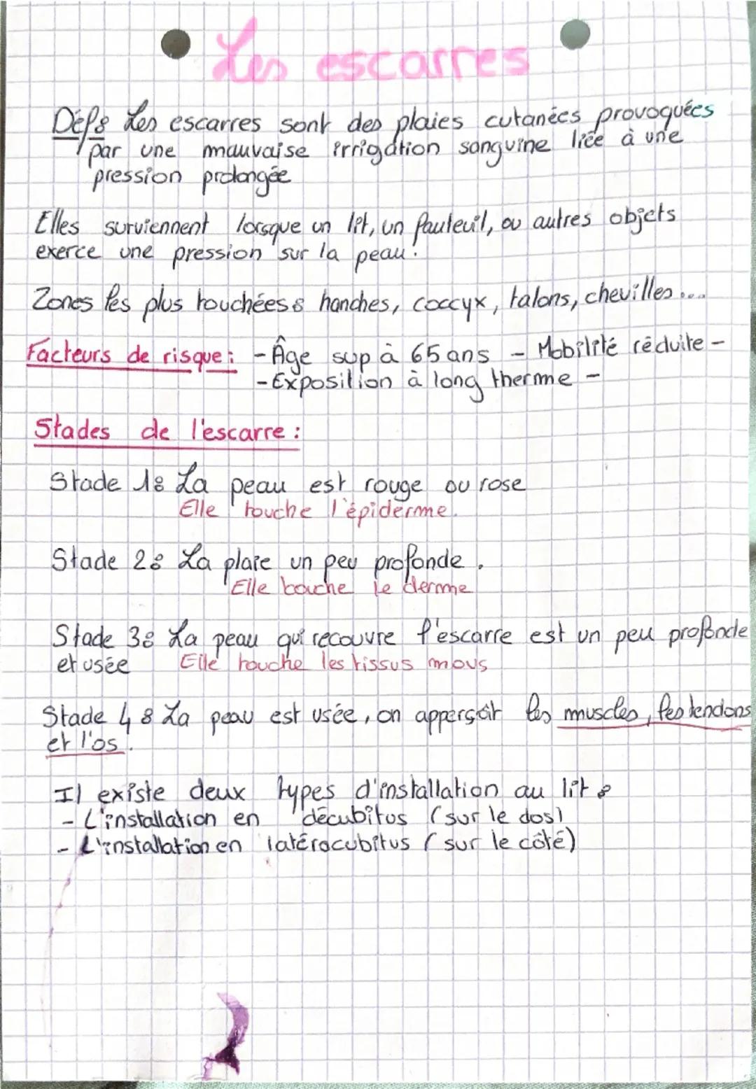 Def's
Les escarres
Les escarres sont des plaies cutanées provoquées
mauvaise irrigation sanguine lice à une
par une
pression prolongée
Elles