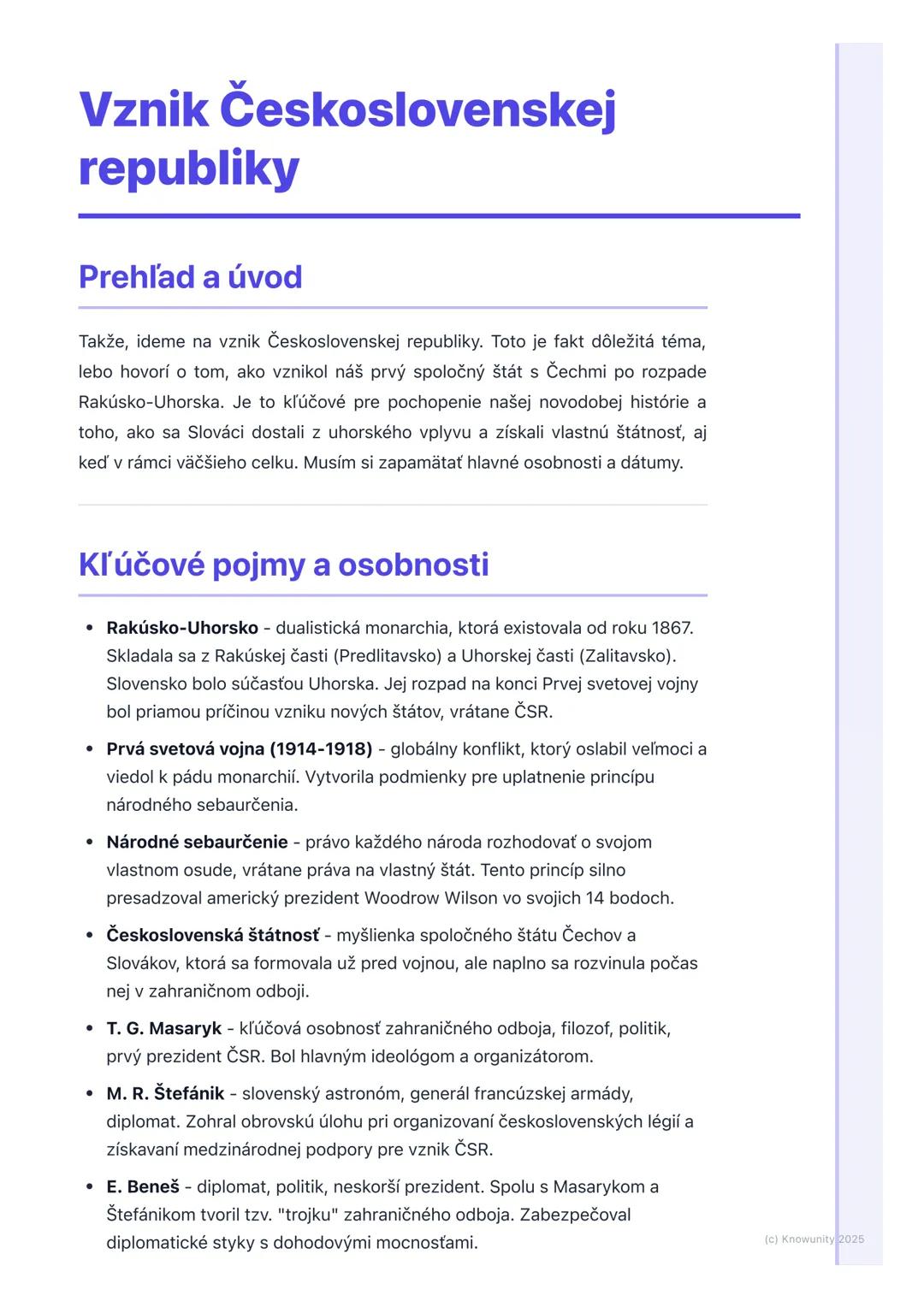 # Vznik Československej
republiky
Prehľad a úvod
Takže, ideme na vznik Československej republiky. Toto je fakt dôležitá téma,
lebo hovorí