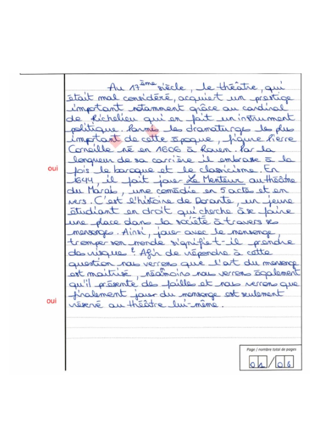 Dissertation : Théâtre, Le Menteur / Bac 2025