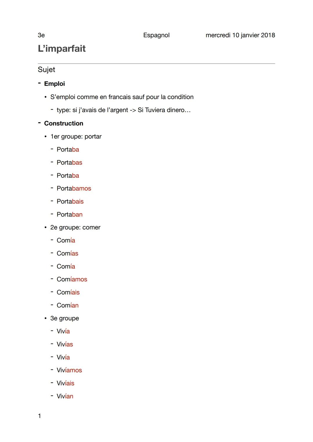 Conjugaison - l'imparfait