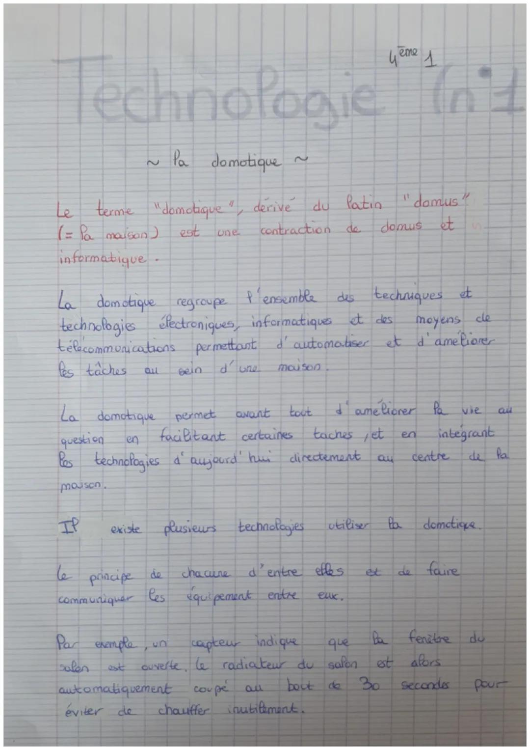4ème 1
Technologie Int
2
~ Pa domotique
2
Le
terme "domotique", dérivé du Patio "domus"
(= Pa maison)
est
one
contraction
de
domus et in-
in