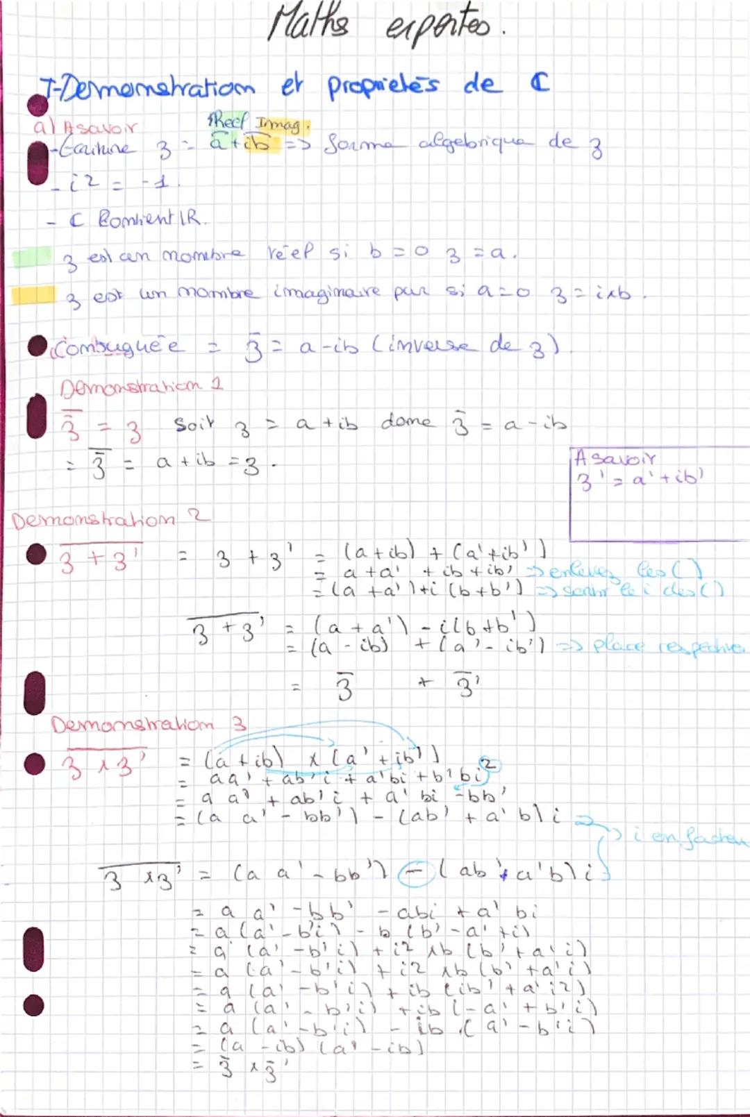 --- OCR Start ---
Maths expertes.
T-Dermonstration et proprietes de C
al Asavoir
TReef Irmag.
-Earihine 3 atib => Sorme algebrique de 3
C Bo