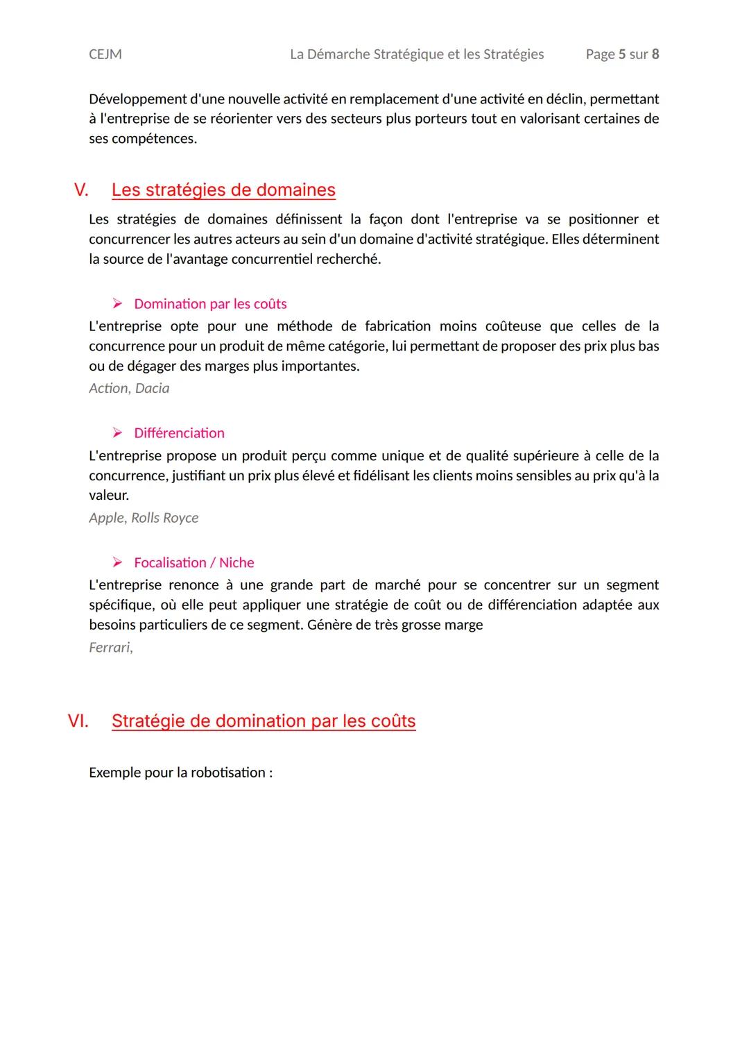 CEJM
La D
émarche Stratégique et les Stratégies
Page 1 sur 8
La D
émarche Stratégique et les Stratégies
Table des mati