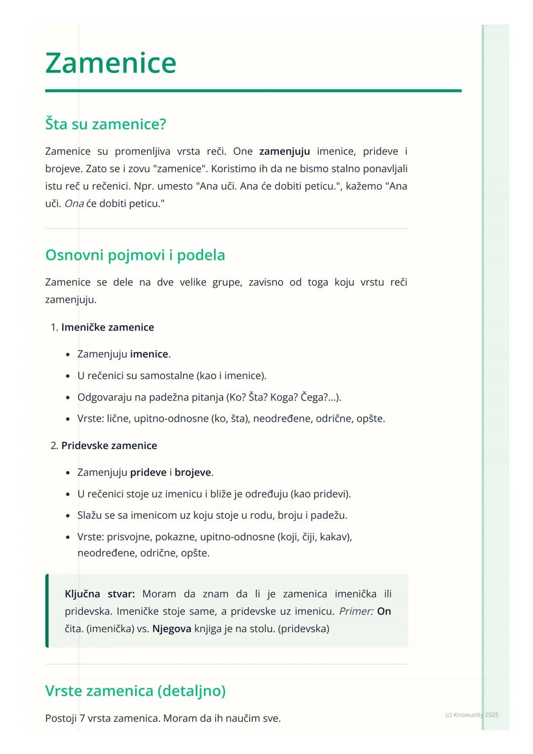 # Zamenice
## Šta su zamenice?
Zamenice su promenljiva vrsta reči. One zamenjuju imenice, prideve i
brojeve. Zato se i zovu "zamenice". Ko