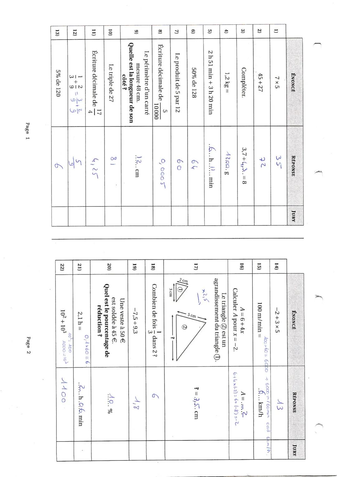 22)
23)
24)
25)
ÉNONCÉ
Si 4x-5 23 alors
01
30°
RÉPONSE
JURY
NOM:
x=.........
(d)
(d)//(d')
(d')
?= ..........
Dans une classe, il y a 1