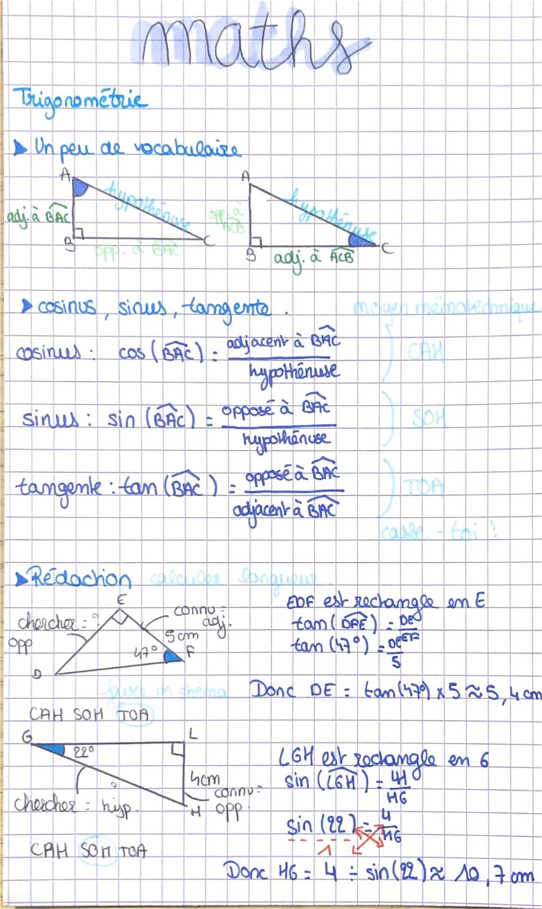 Trigonométrie 3eme