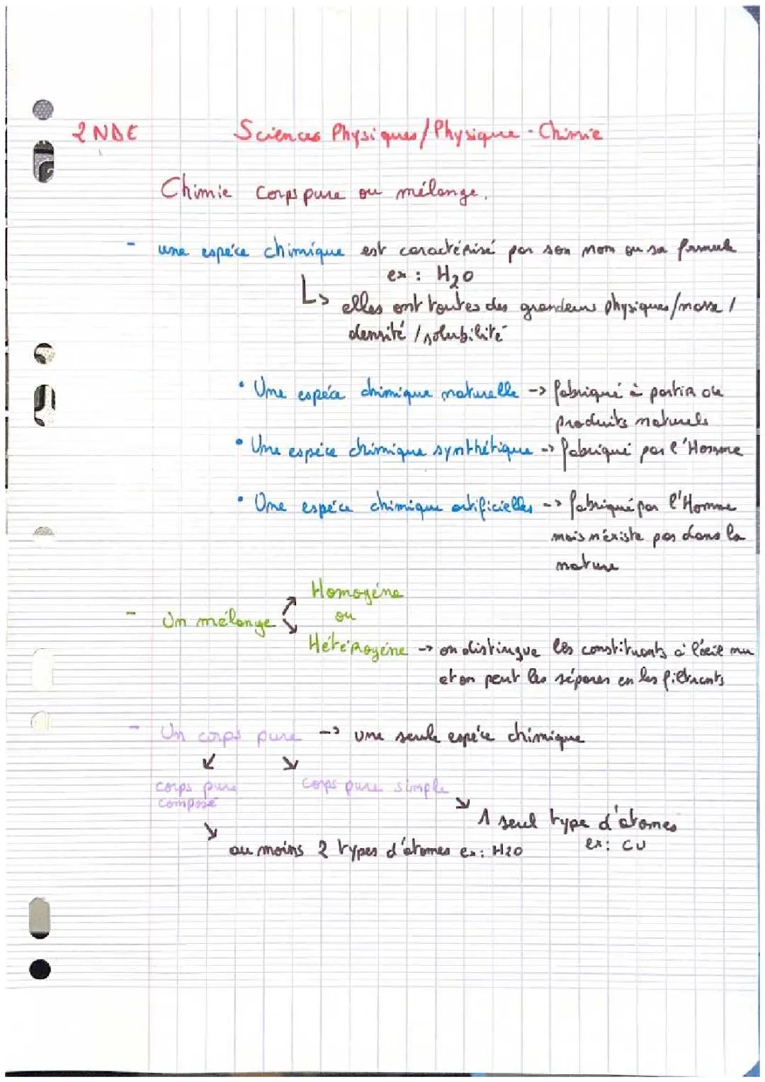 Chimie, corps pure, mélange, états de l’eau, masse volumique et densité