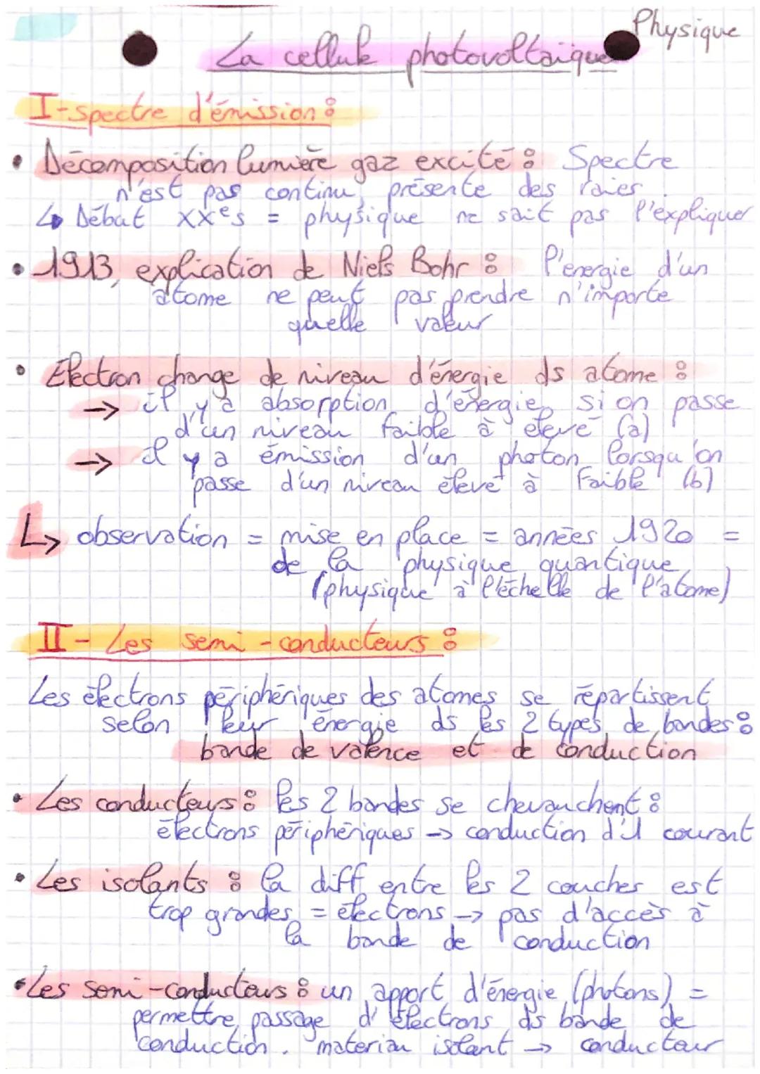• La celluke photovoltaique
I-spectre d'émission 8
Decomposition lumière gaz excité : Spectre
n'est pas contine présente des raies
4 Début X