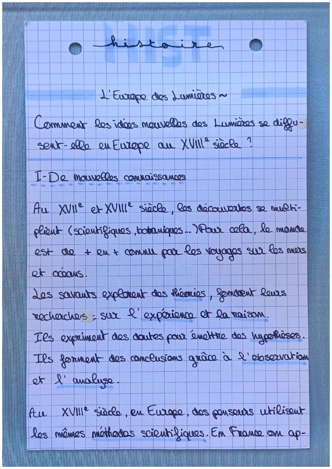histoire
L'Europe des Lumières~
Comment les idées mouvelles des Lumières se diffu-
sent-elle en Europe au XVIIIe siècle?
I-De mouvelles c