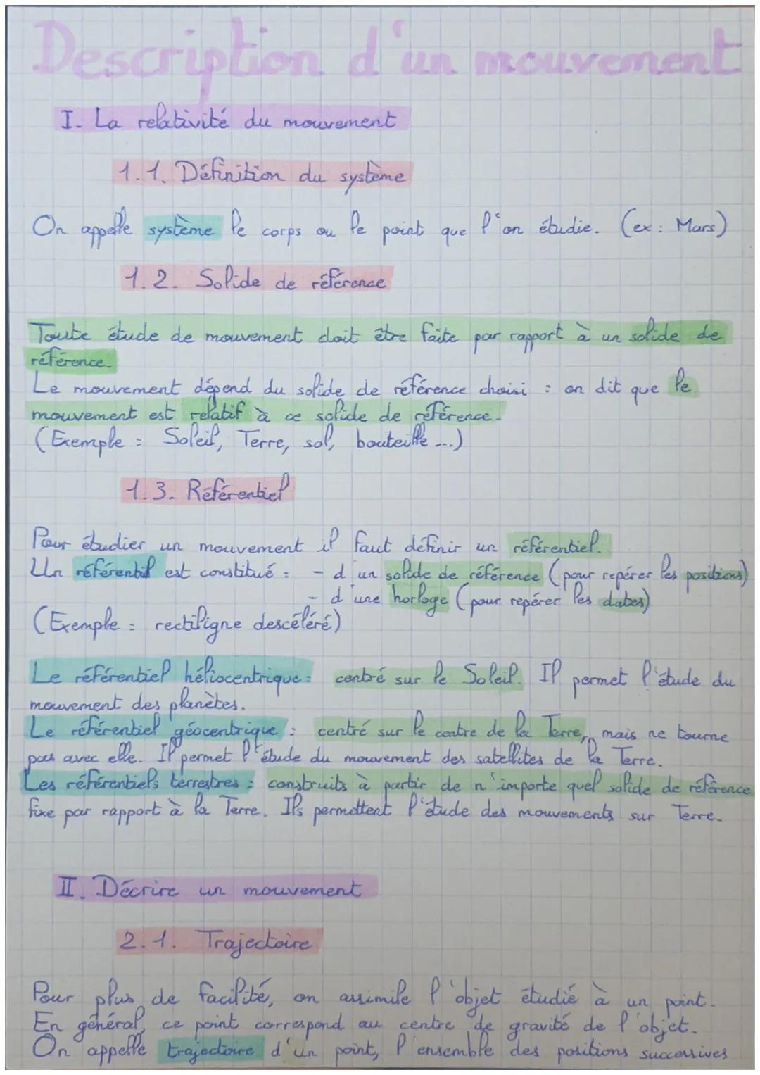 Description d'un mouvement
I. La relativité du mouvement
1.1. Définition du système
Pe
Pe
On appotte système
corps
1.2. Solide de référence
