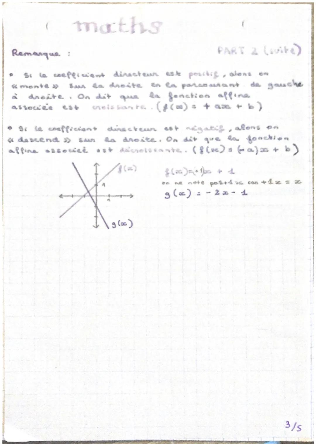 ( maths
Fonctions appines
Définitions
(
PART 1
Une fonction de la forme :
$f(x) = ax + b$ est appelée fonction affine.
$g (x) = ax$ est ap