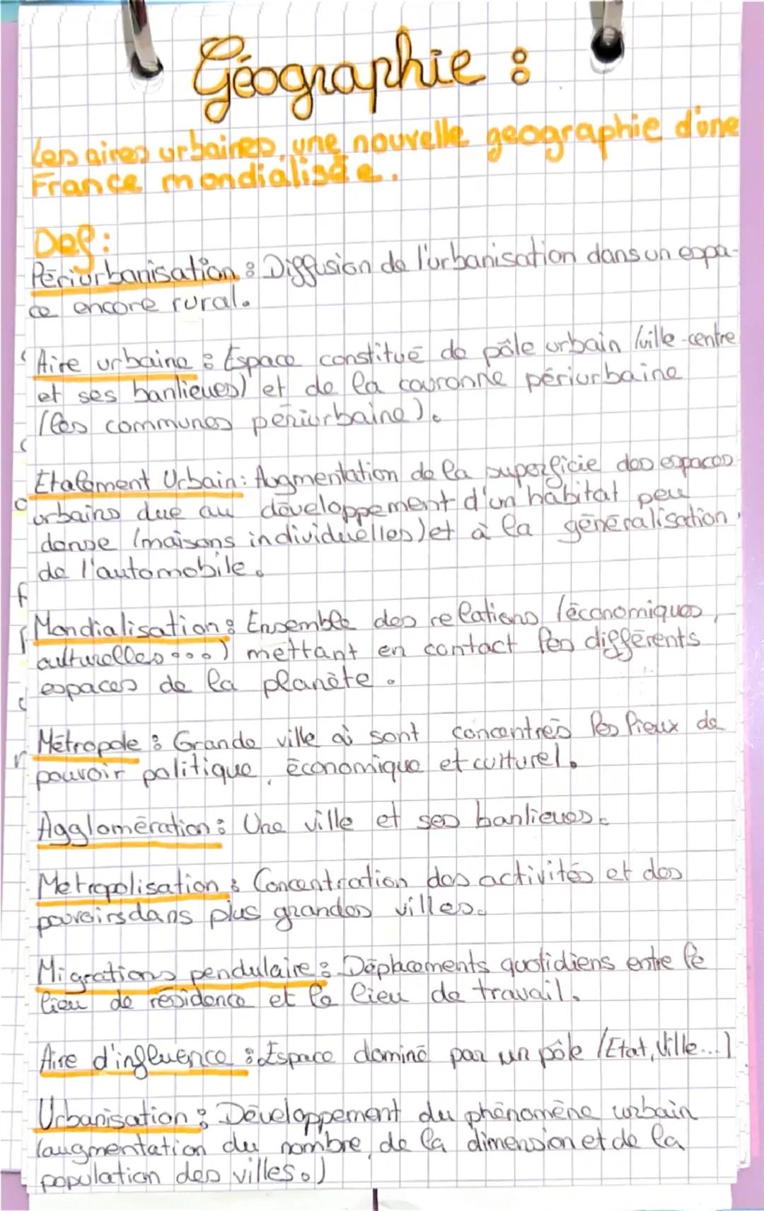 Géographie :
Les aires urbaines, une nouvelle geographie done
France mondialis
Dog:
Periorbanisation & Diffusion de l'urbanisation dans un e