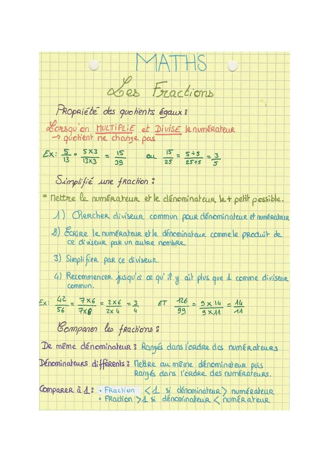 MATHS
Les Fractions
Propriété des quotients égaux ?
Lorsqu'on MULTIPLIE et DivisE le numérateur
→quotient ne change pas
Ex: 13x3
13
=
Ex:
S