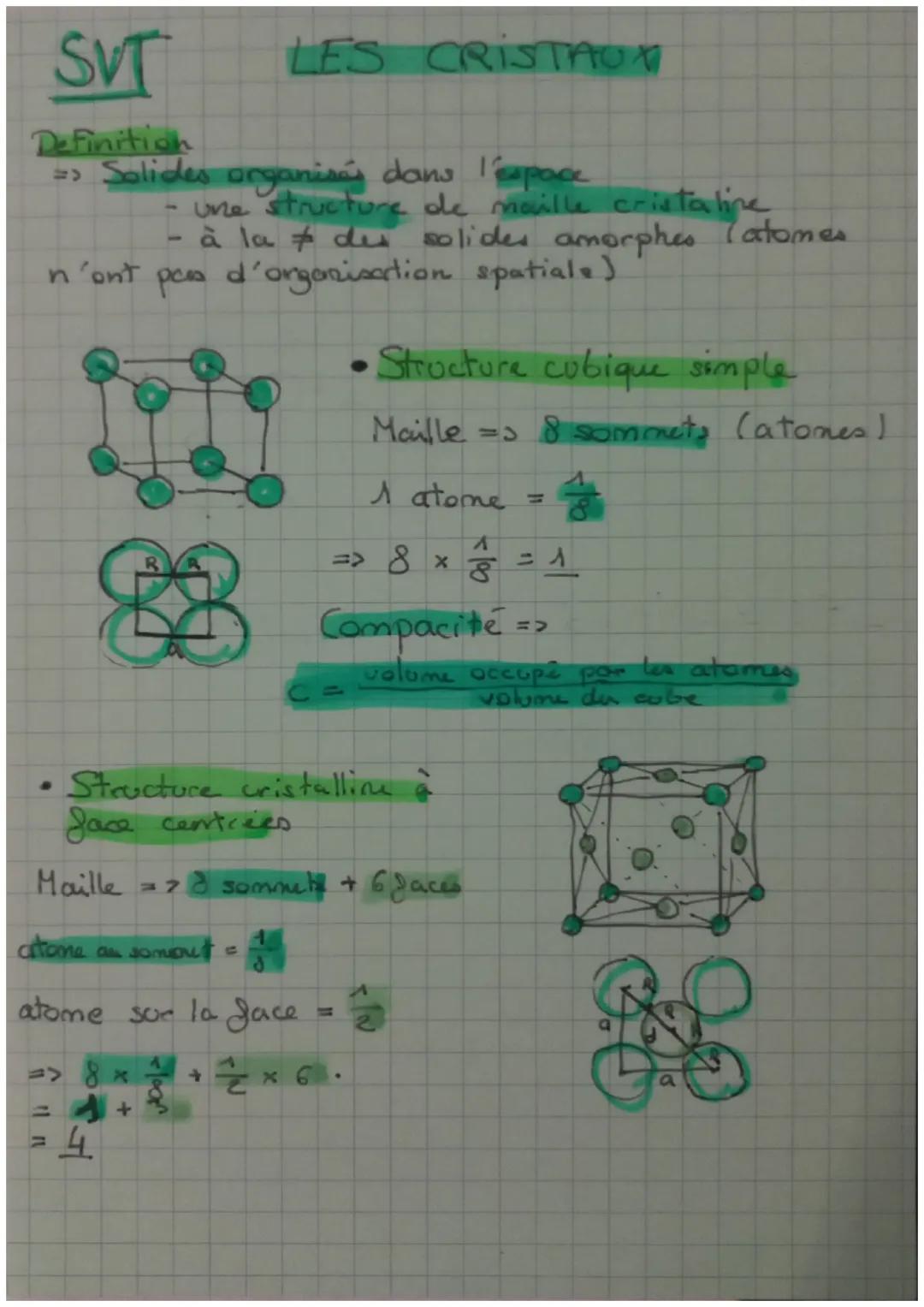 SVT
Definition
=> Solides organisés dans l'espace
une structure de maille cristaline
à la & des solides amorphes Tatomes
n'ont pas d'organis