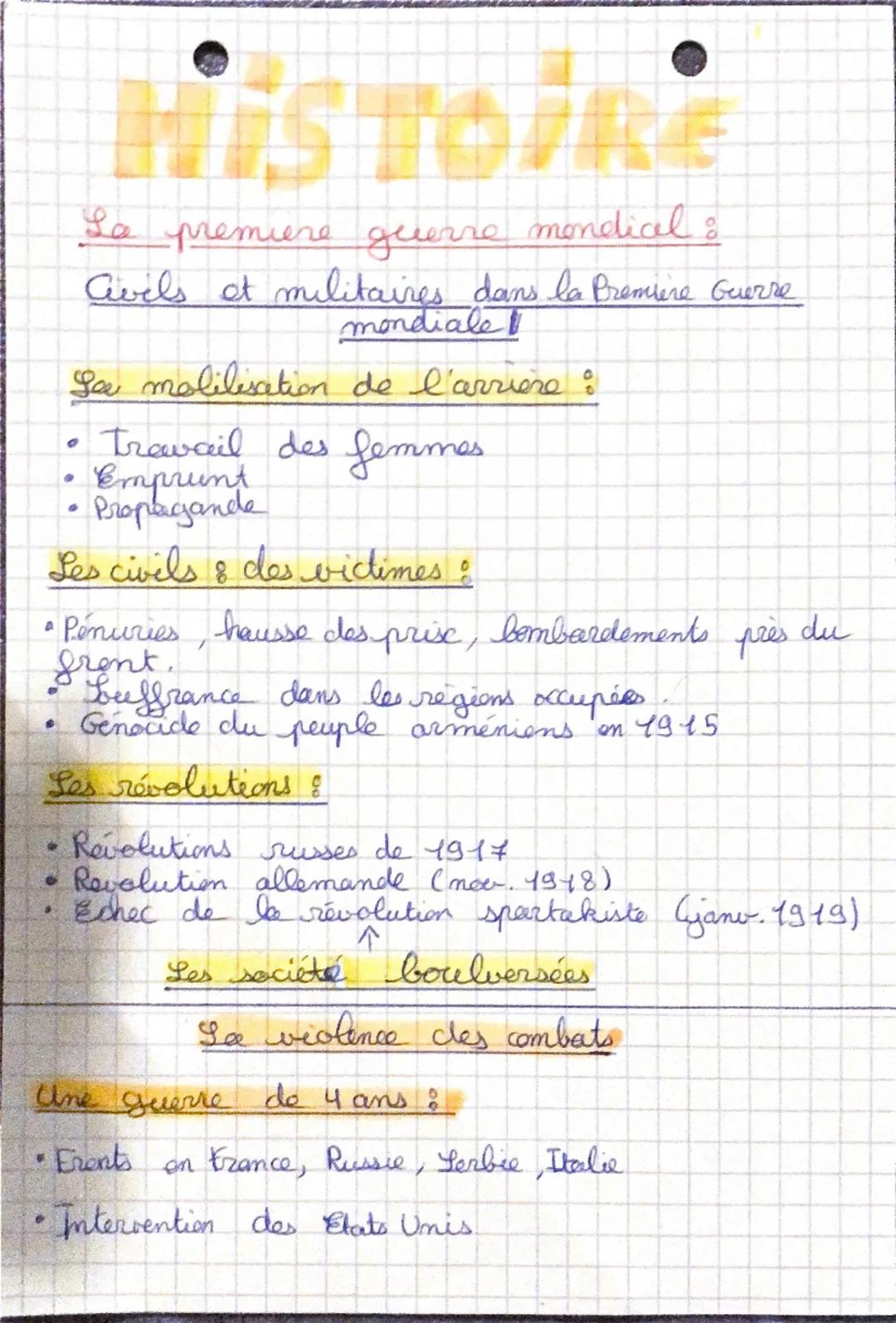 HISTOIRE
La premiere guerre mondial :
Cvels et militaires dans la Premiere Guerre
mondiale
See molilisation de l'arriere:
• Travail des