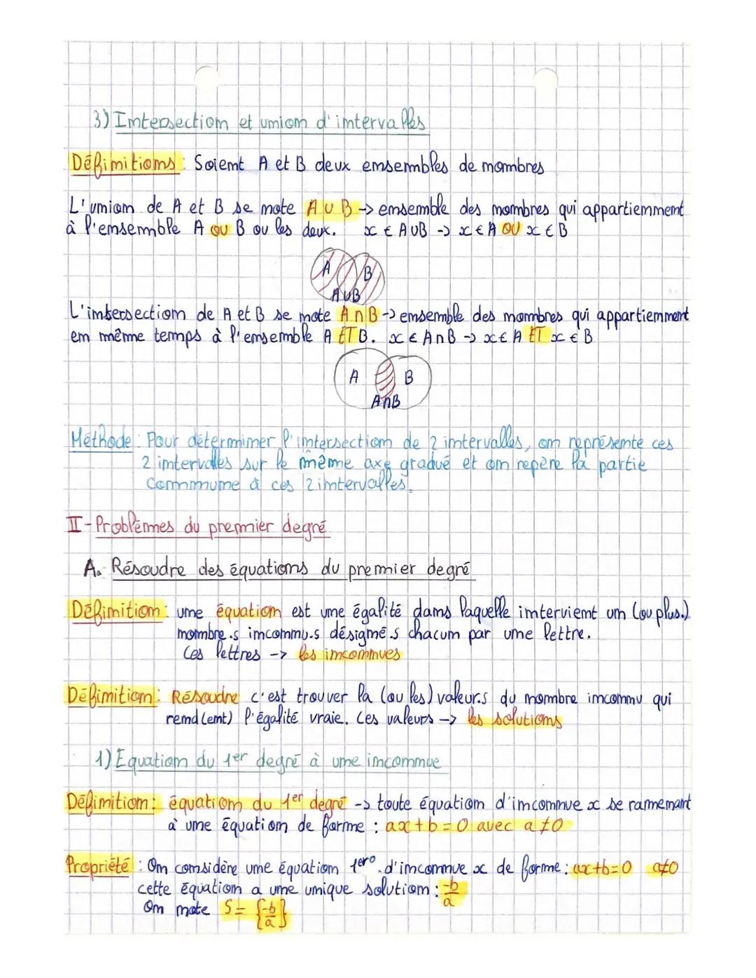 Chapitre 4: Emsembles de
R et problèmes du 1er degré
I- La droite des réels et intervalles
1) La droite des réels
Définition: Um mombre réel