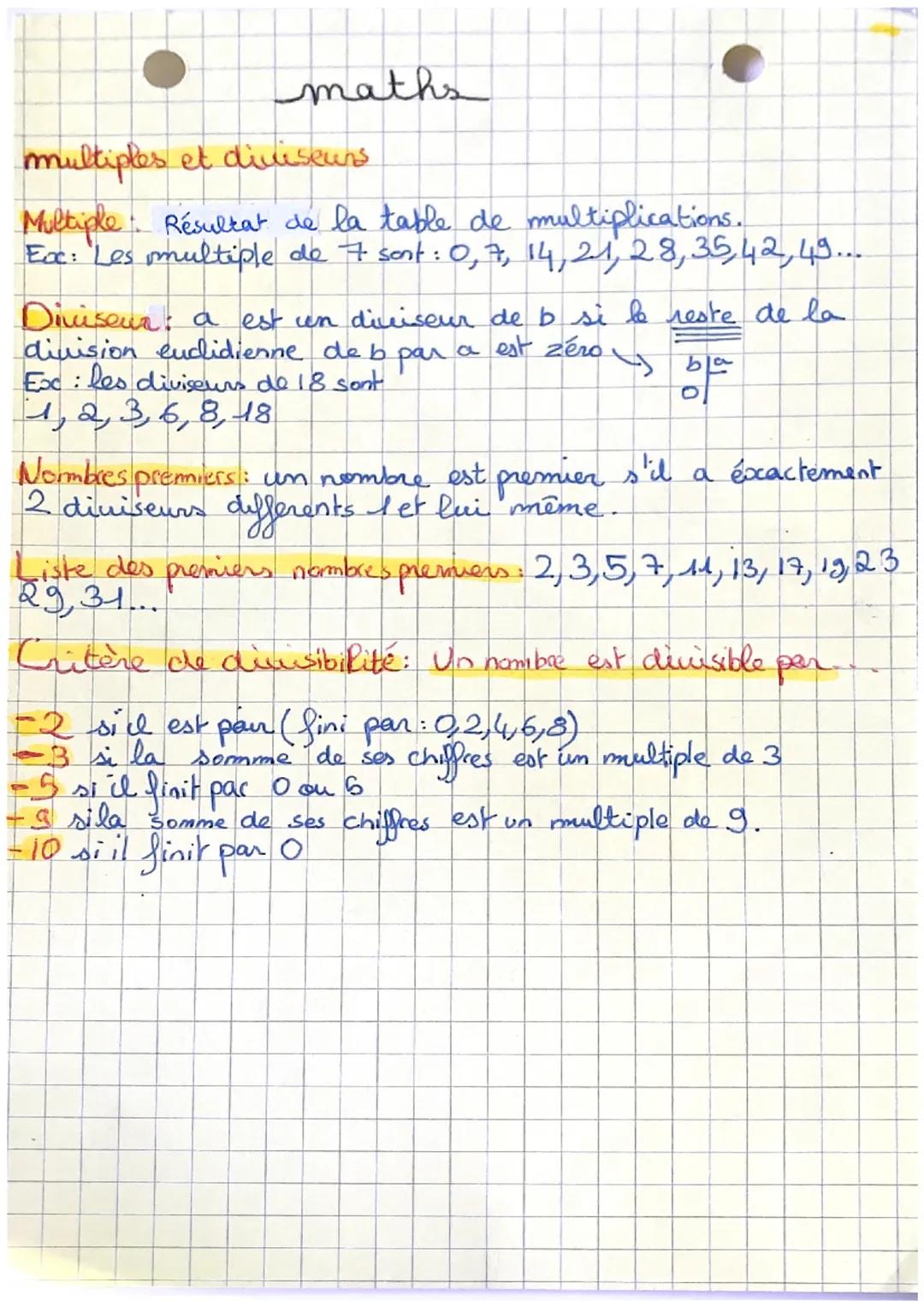 # maths
multiples et diviseurs
Multiple Résultat de la table de multiplications.
Eac: Les multiple de 7 sont : 0, 7, 14, 21, 28, 35,42,49.