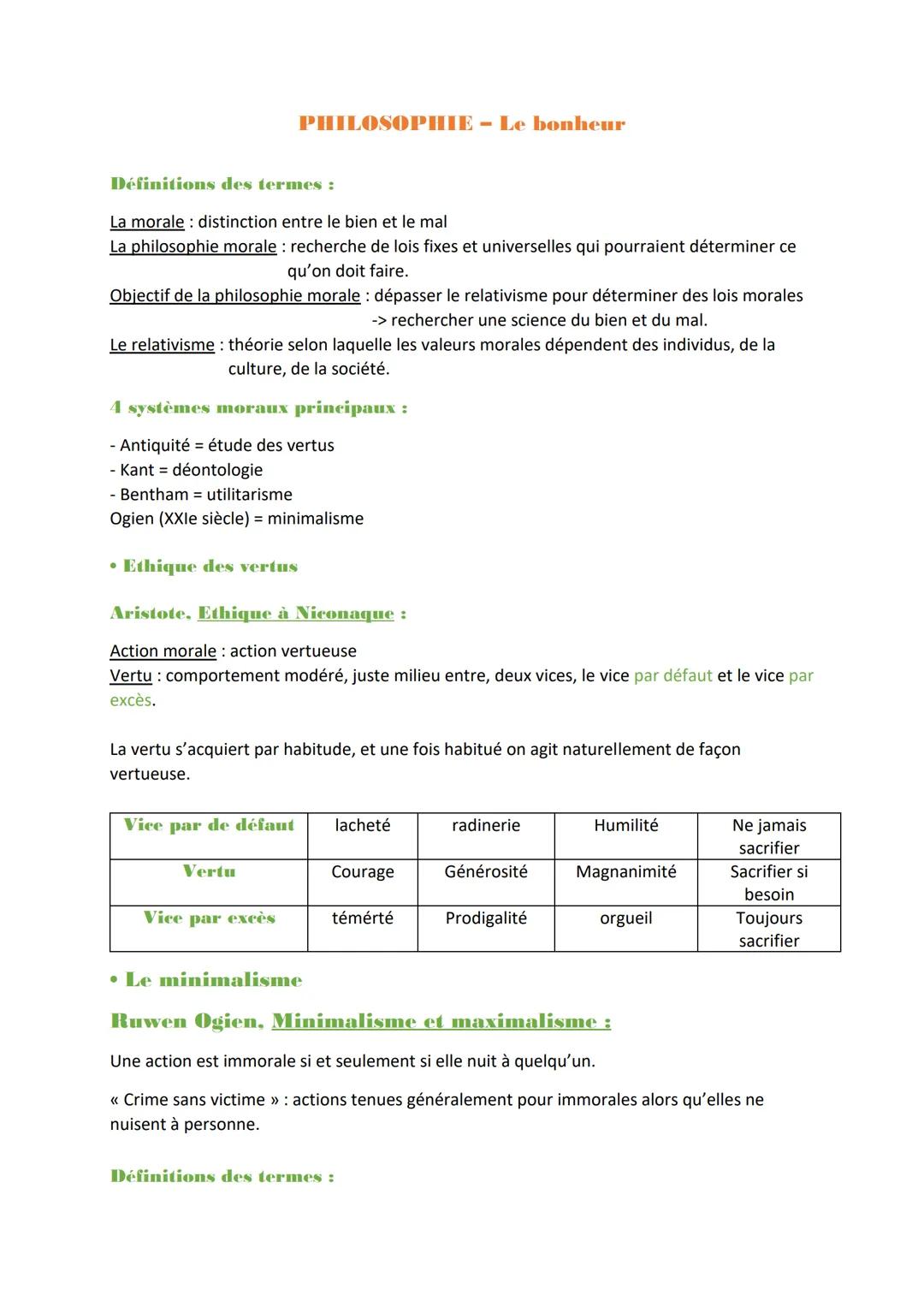Définitions des termes :
La morale distinction entre le bien et le mal
La philosophie morale : recherche de lois fixes et universelles qui p