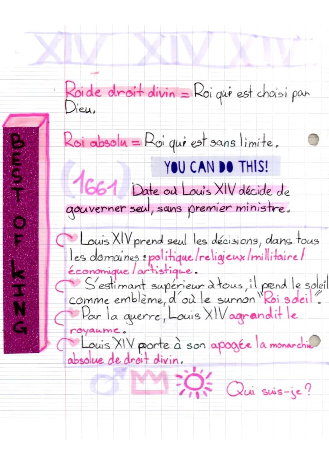 - Histoire
- Louis XV
1661-1715 Date du règne de
Louis XIV.
Régente = Samère gouverne en attendant sa
majorité.
1648-1653 Date de la Fronde.