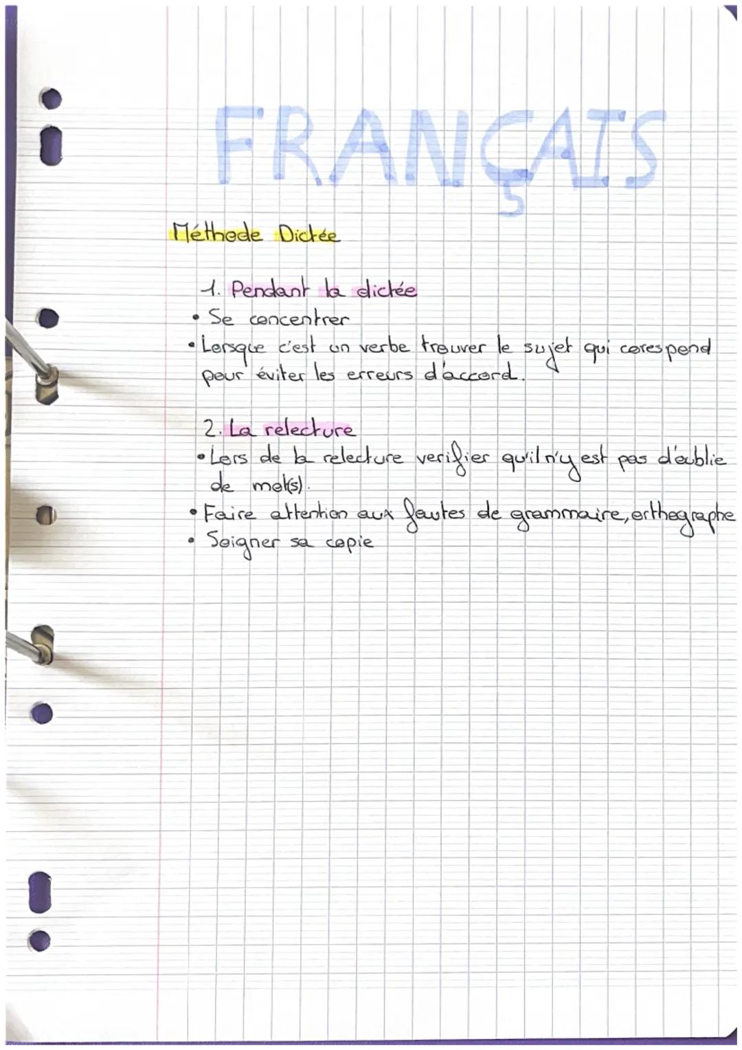 FRANCATS
Methode Dictée
1. Pendant la dictée
Se concentrer
c'est
●
•Lorsque
Gn
pour éviter les erreurs d'accord.
verbe trouver le sujet qui