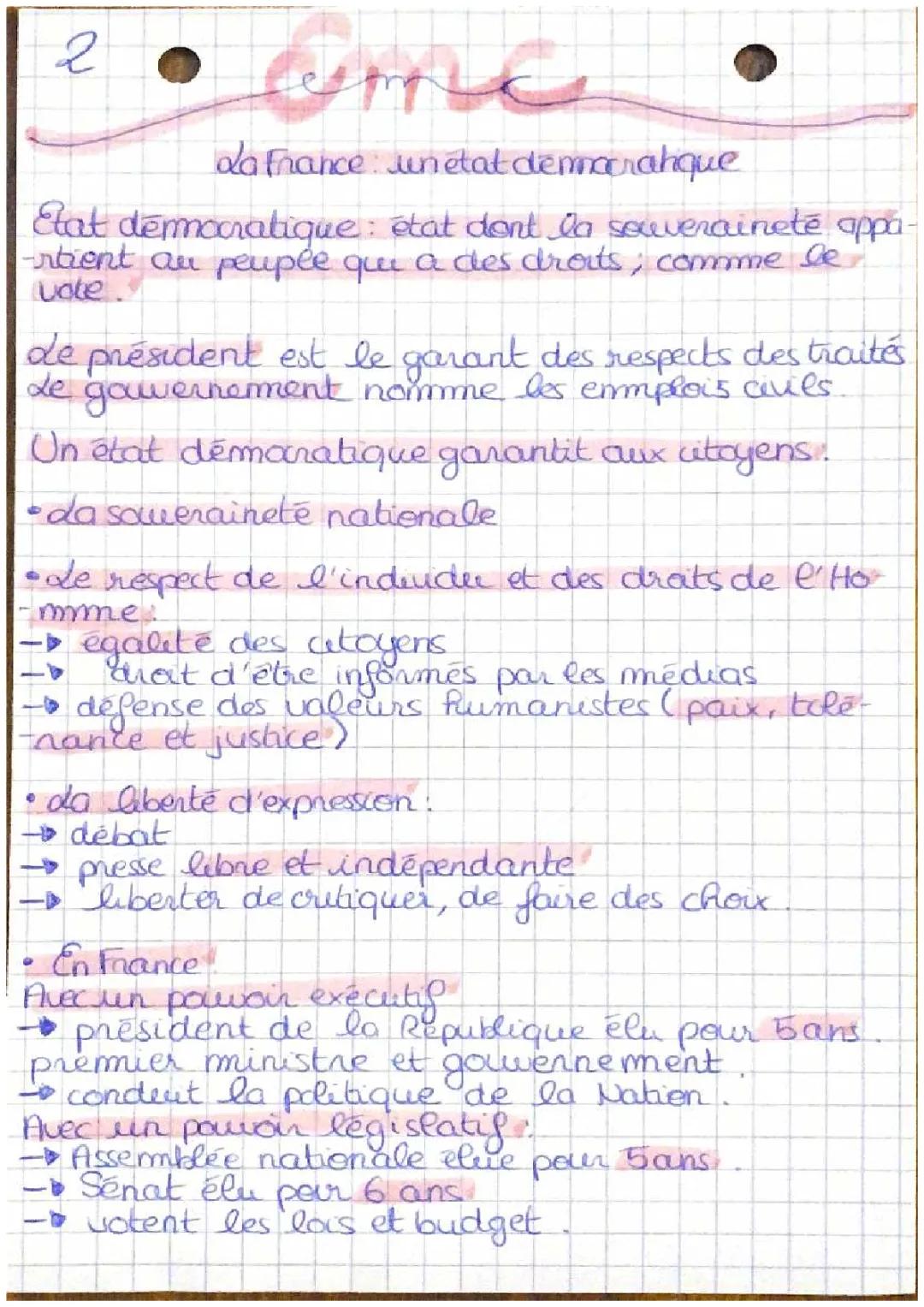 Emc 3e - La France ; un état démocratique