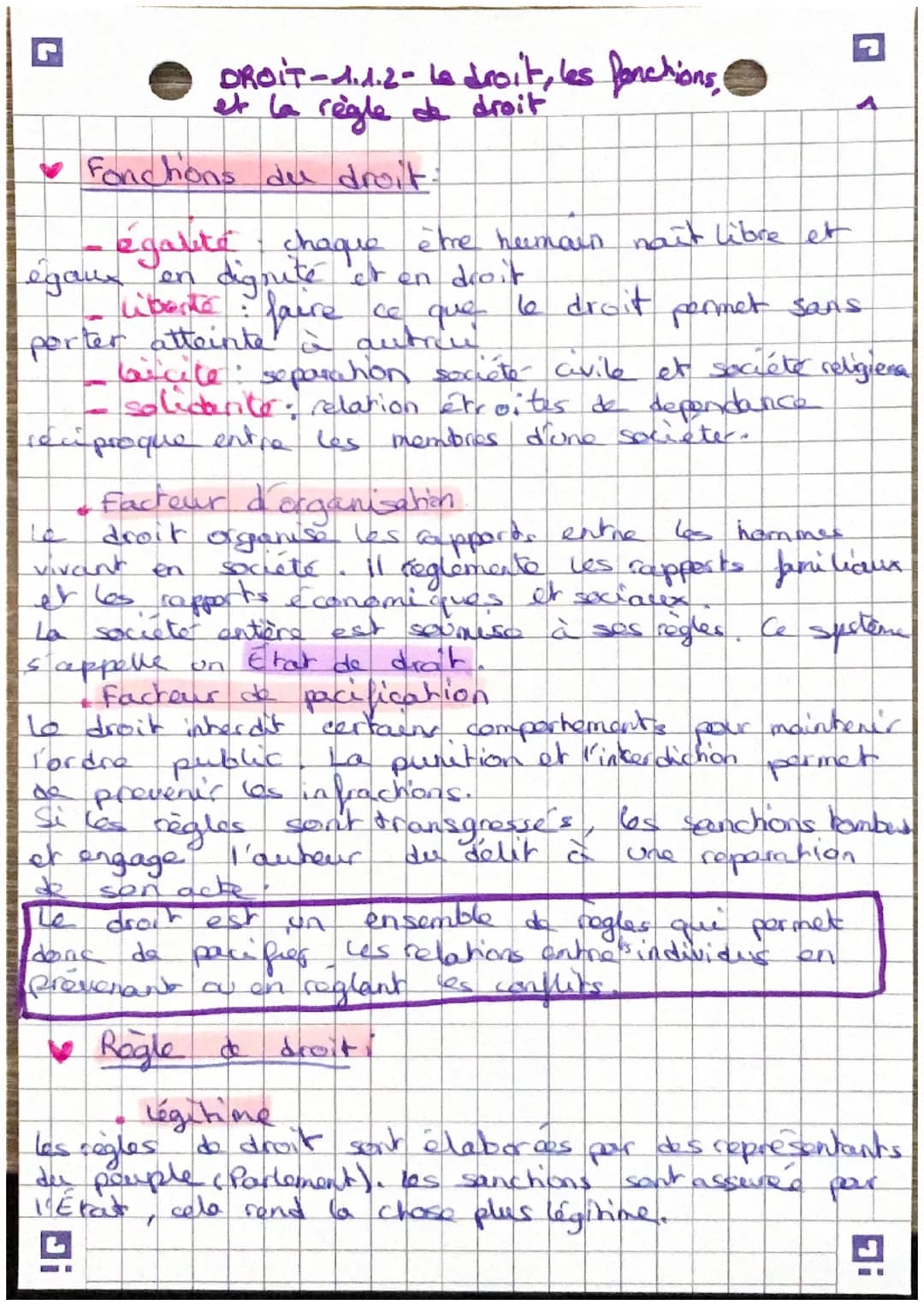 DROIT-1.1.2- le droit, les fonchions,
et la règle de droit
Fonchons du droit:
- égalité chaque ètre heumain nast libre et
egaux en dignité