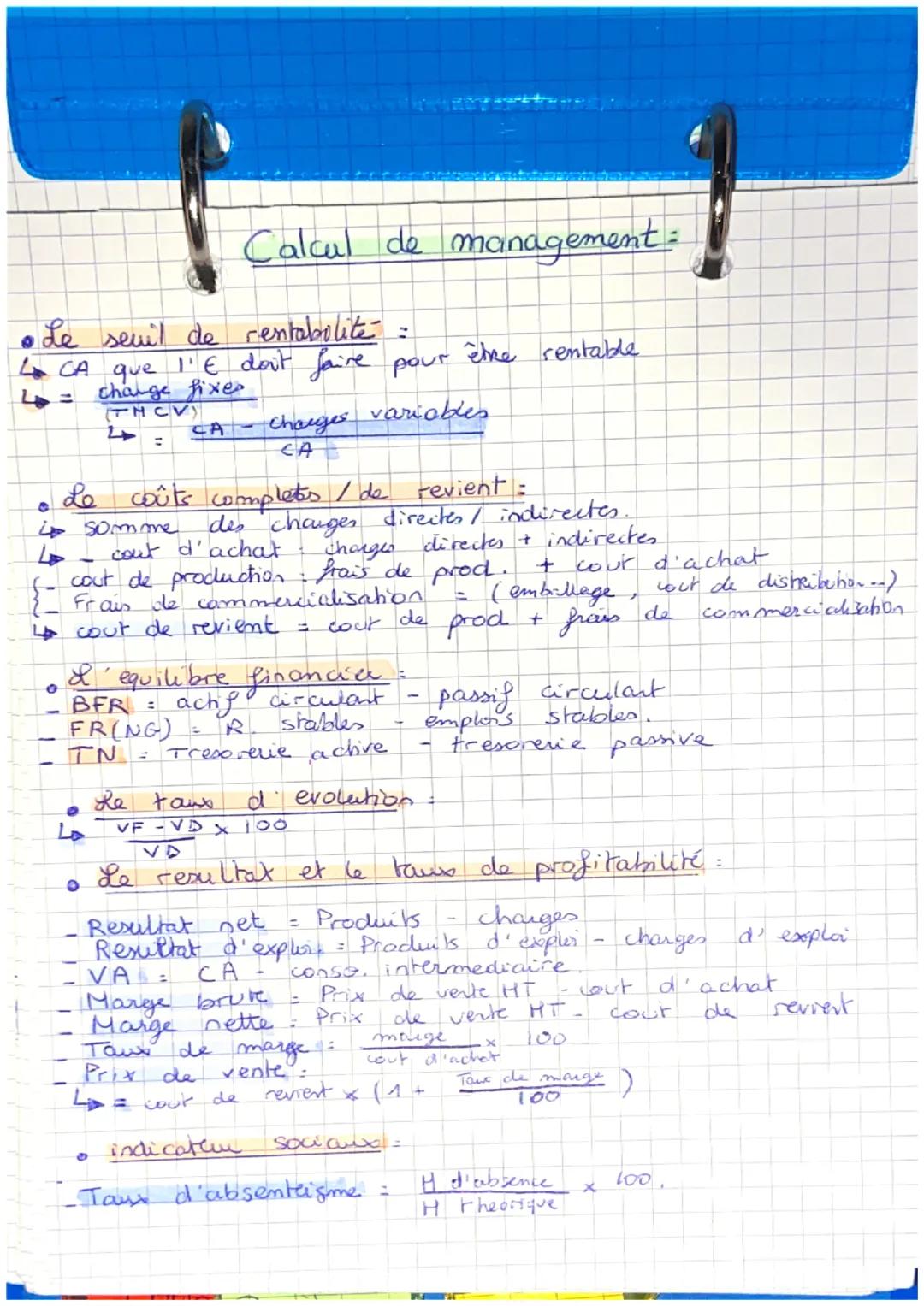 • Le seuil de rentabilité =
L CA que 1'E doit faire pour être rentable
change fixes
THCV)
CA-
Le coûts completes / de revient =
i somme
des