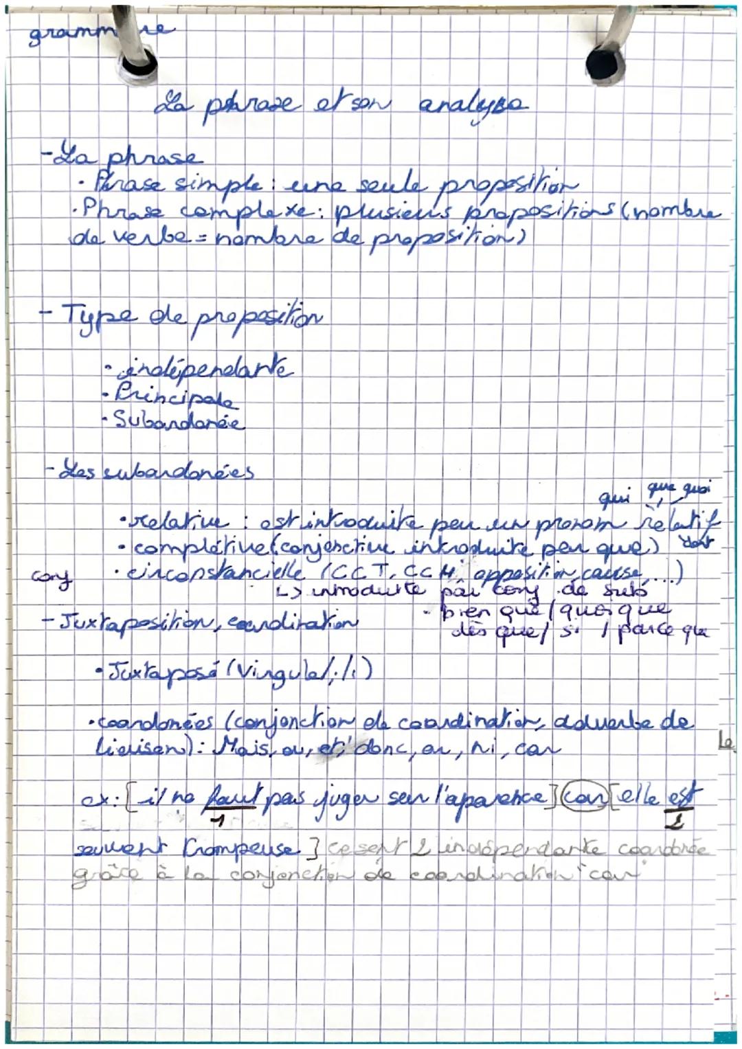 gramm
La phrase et son analyso
-La phrase
+
• Parase sim
.
simple: une seule propositionis
•Phrase complexe : plusiens propositions (nombr
