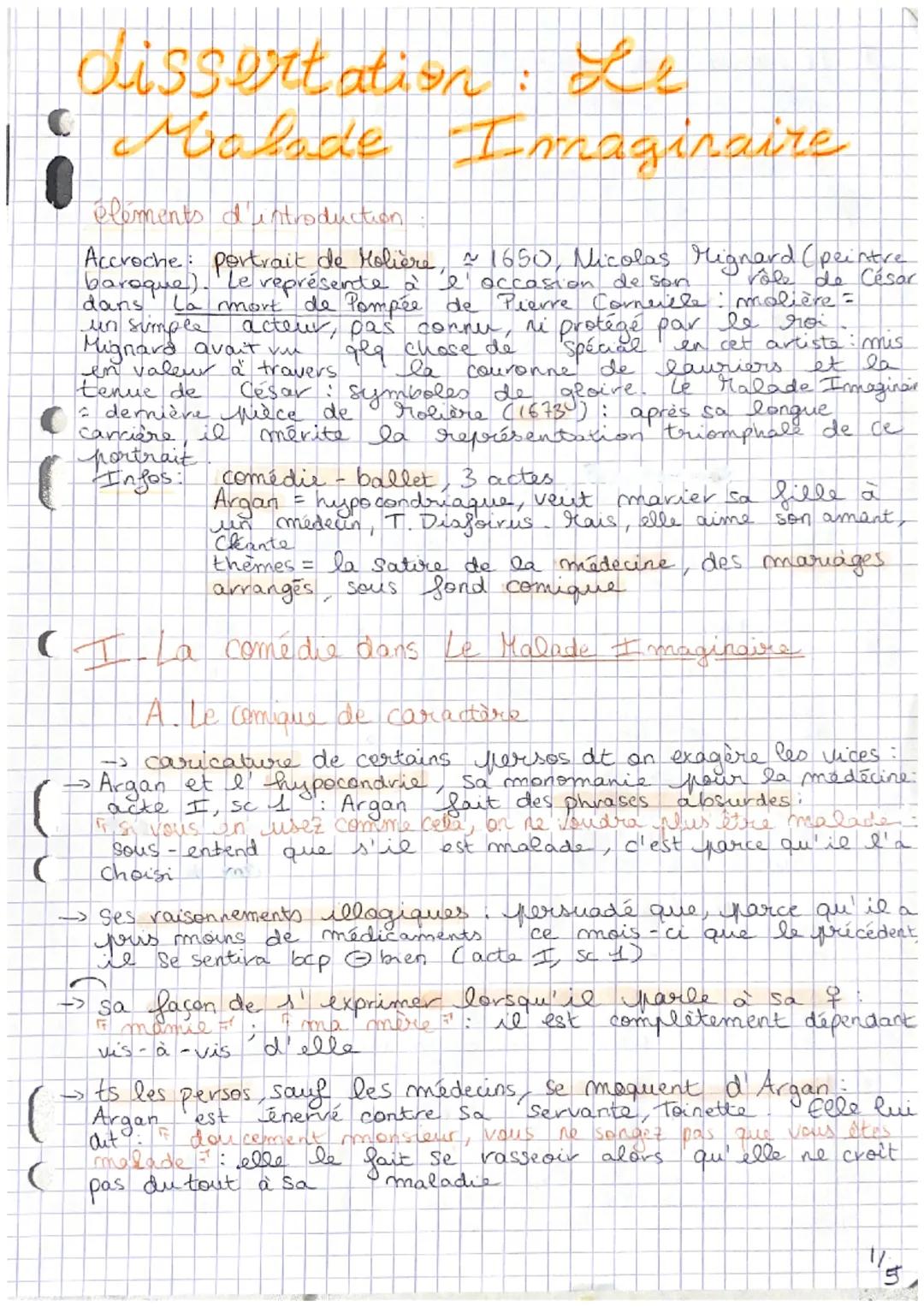 dissertation:如
Malade Imaginaire
élements d'introduction
Accroche portrait de Molière, ~ 1650, Nicolas Mignard (peintre
baroque). Le repré