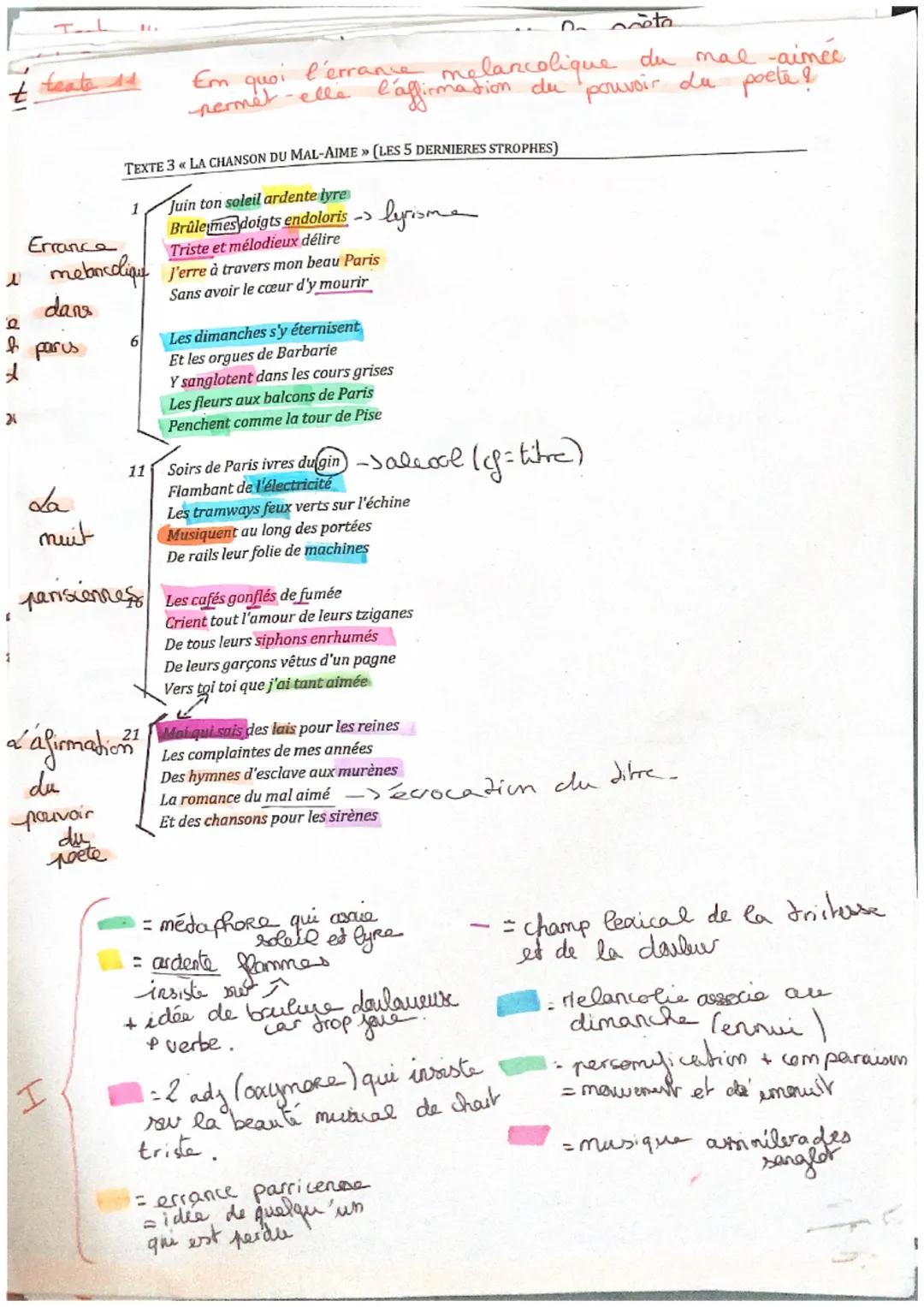 analyse linéaire la chanson du mal aimé