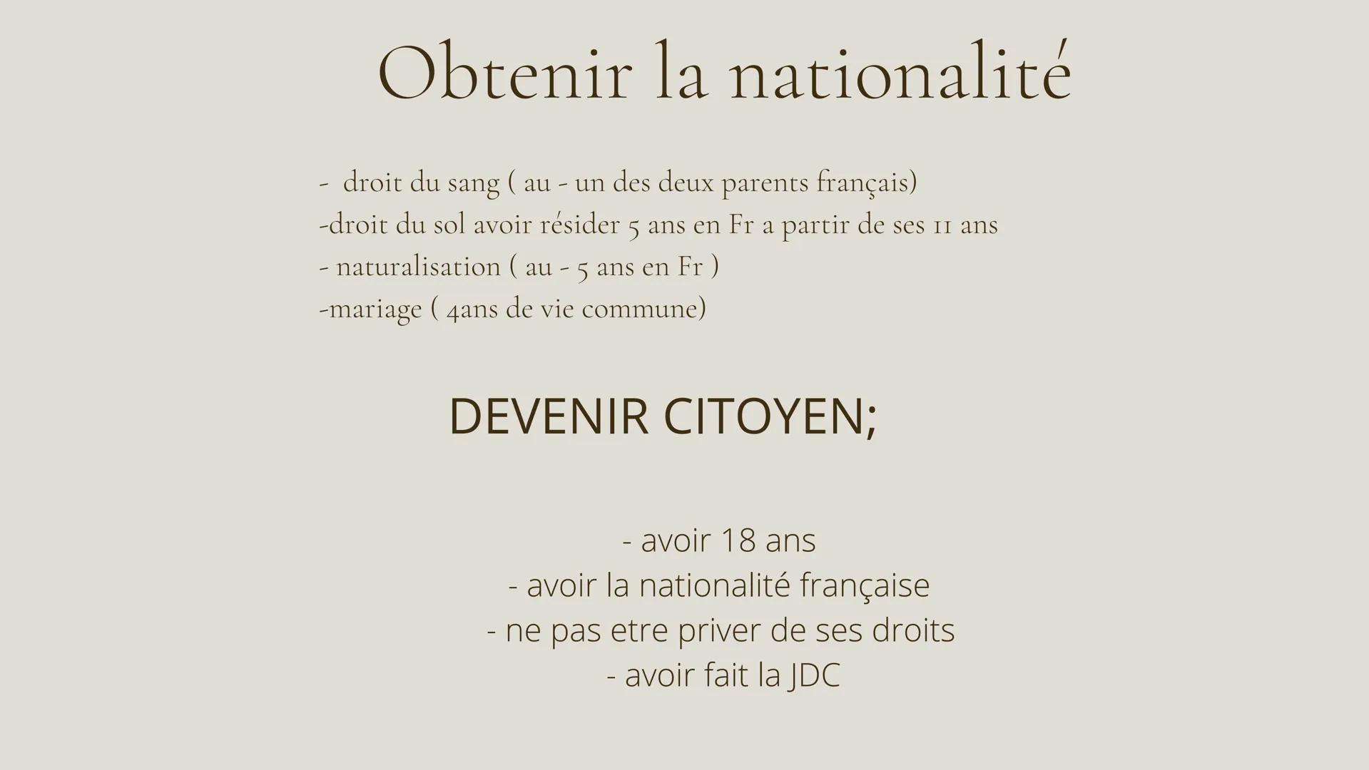 La citoyenneté
Principes (règles de fonctionnements)
La France est ;
DEMOCRATIQUE INDIVISIBLE LAÏQUE SOCIALE
Valeurs(idéals)
Liberté, Egalit