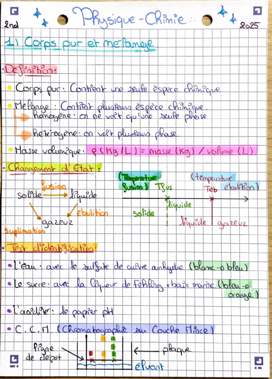 2nd
• Physique-Chimie..
11 Corps pur et me Pange
Definition
Corps pur: Contient une seule espece chimique.
Melange: Contient plusieurs éspèc