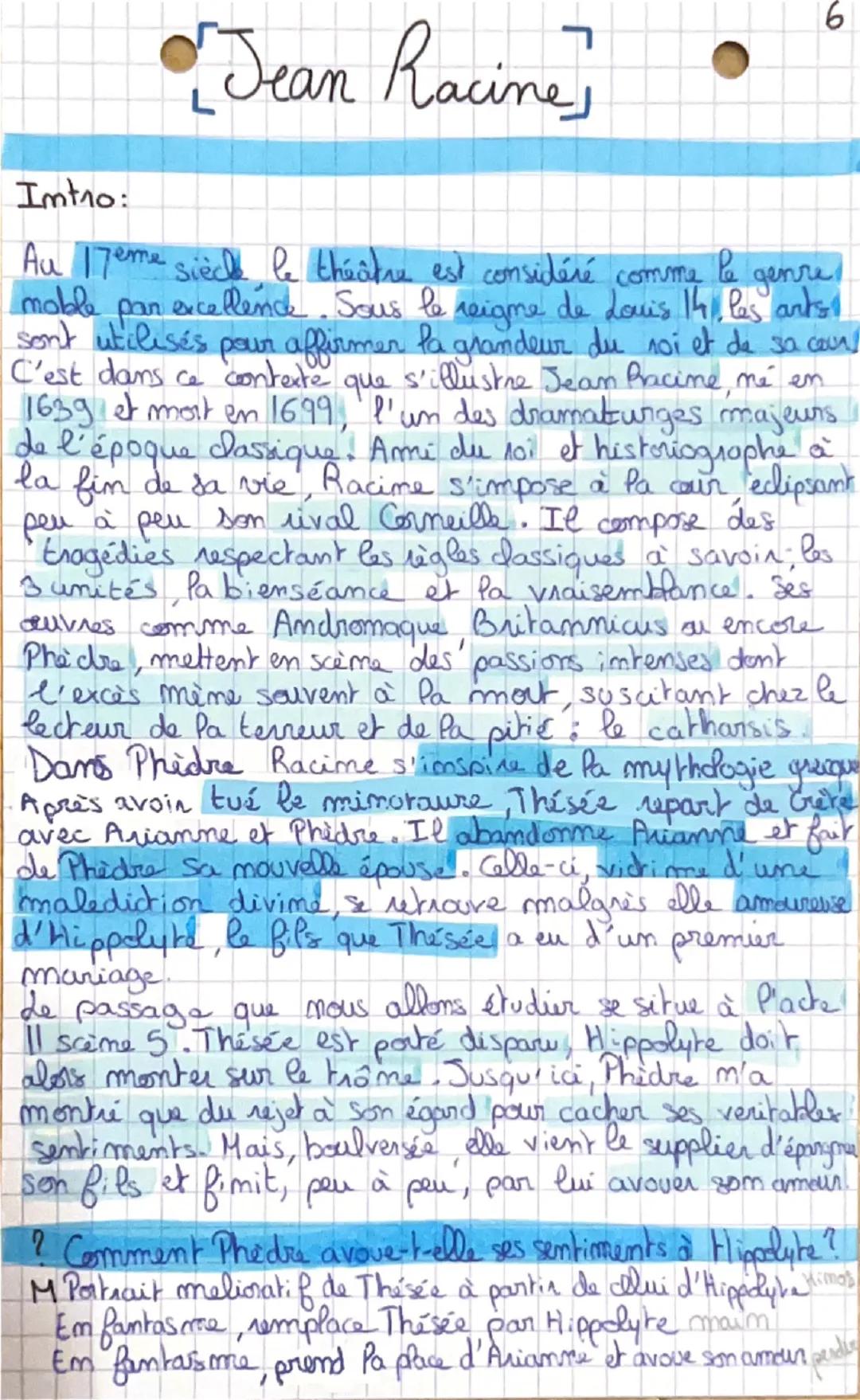 Lecture linéaire Phedre Acte 2 scène 5