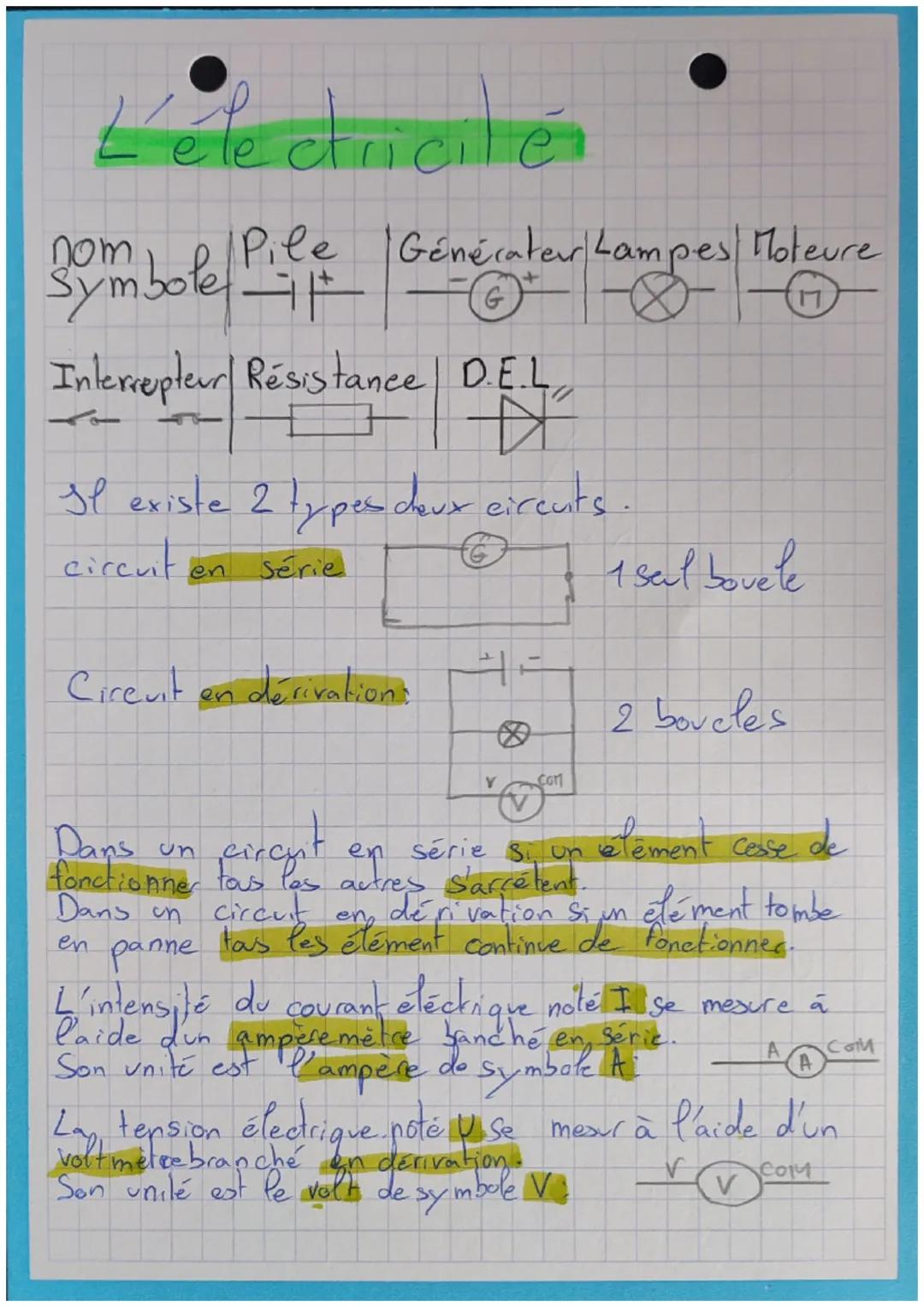 L'électricité et la loi d'ohm