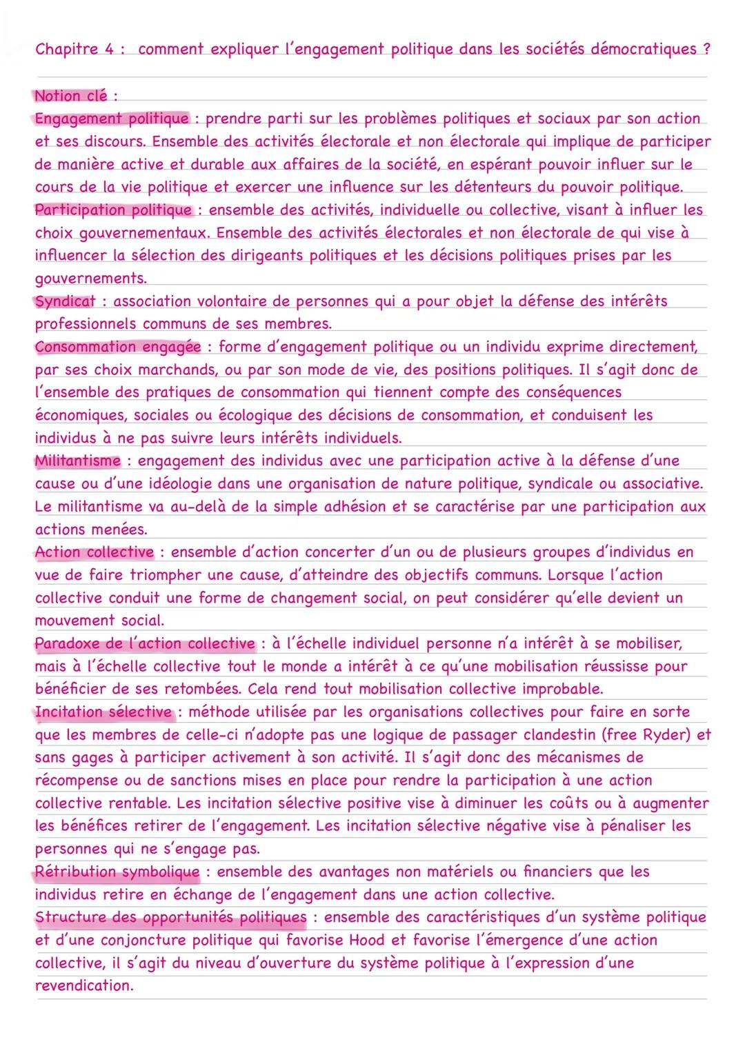 # Chapitre 4: comment expliquer l'engagement politique dans les sociétés démocratiques ?
Notion clé :
Engagement politique: prendre parti