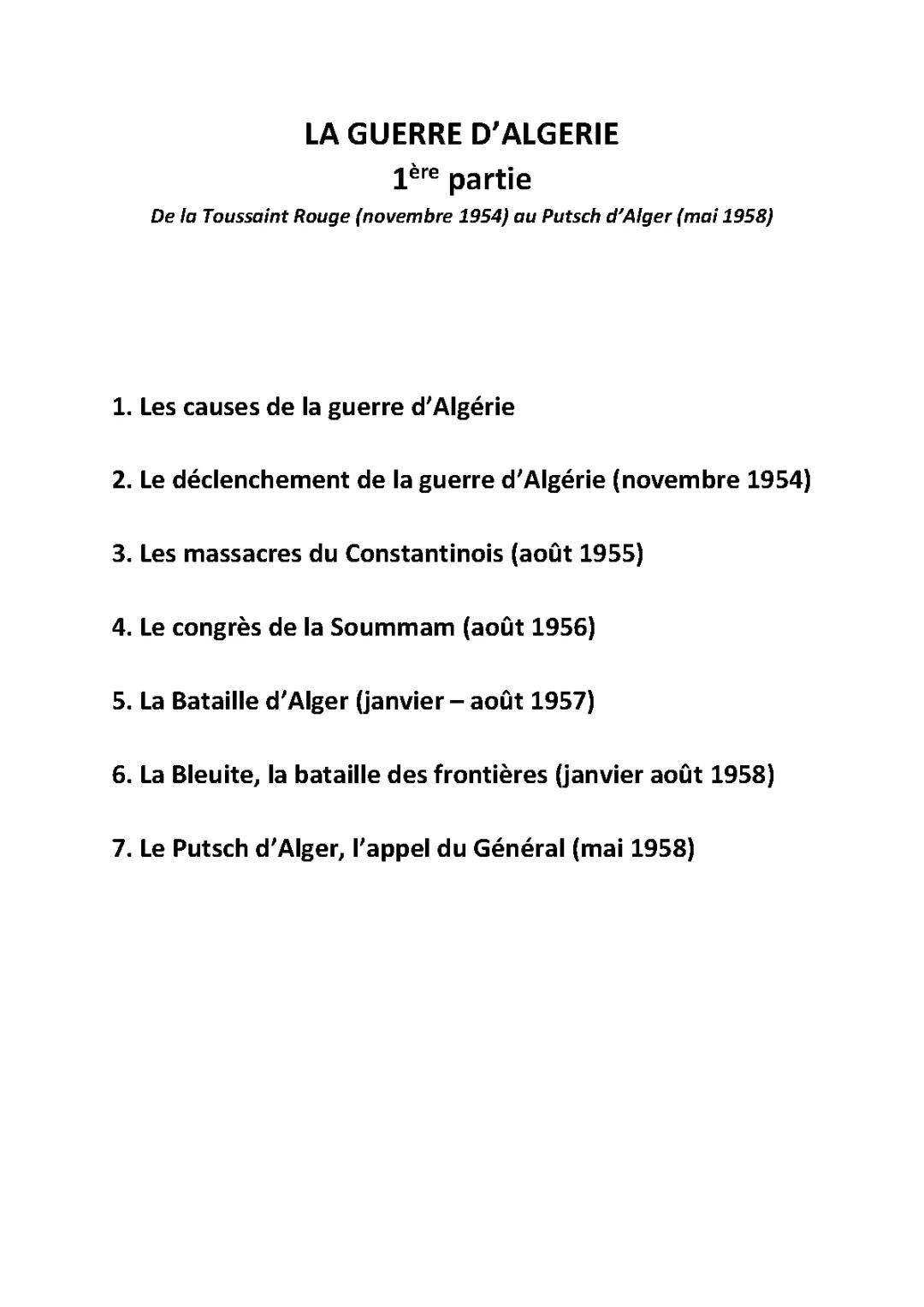 La Guerre d’Algérie (1)