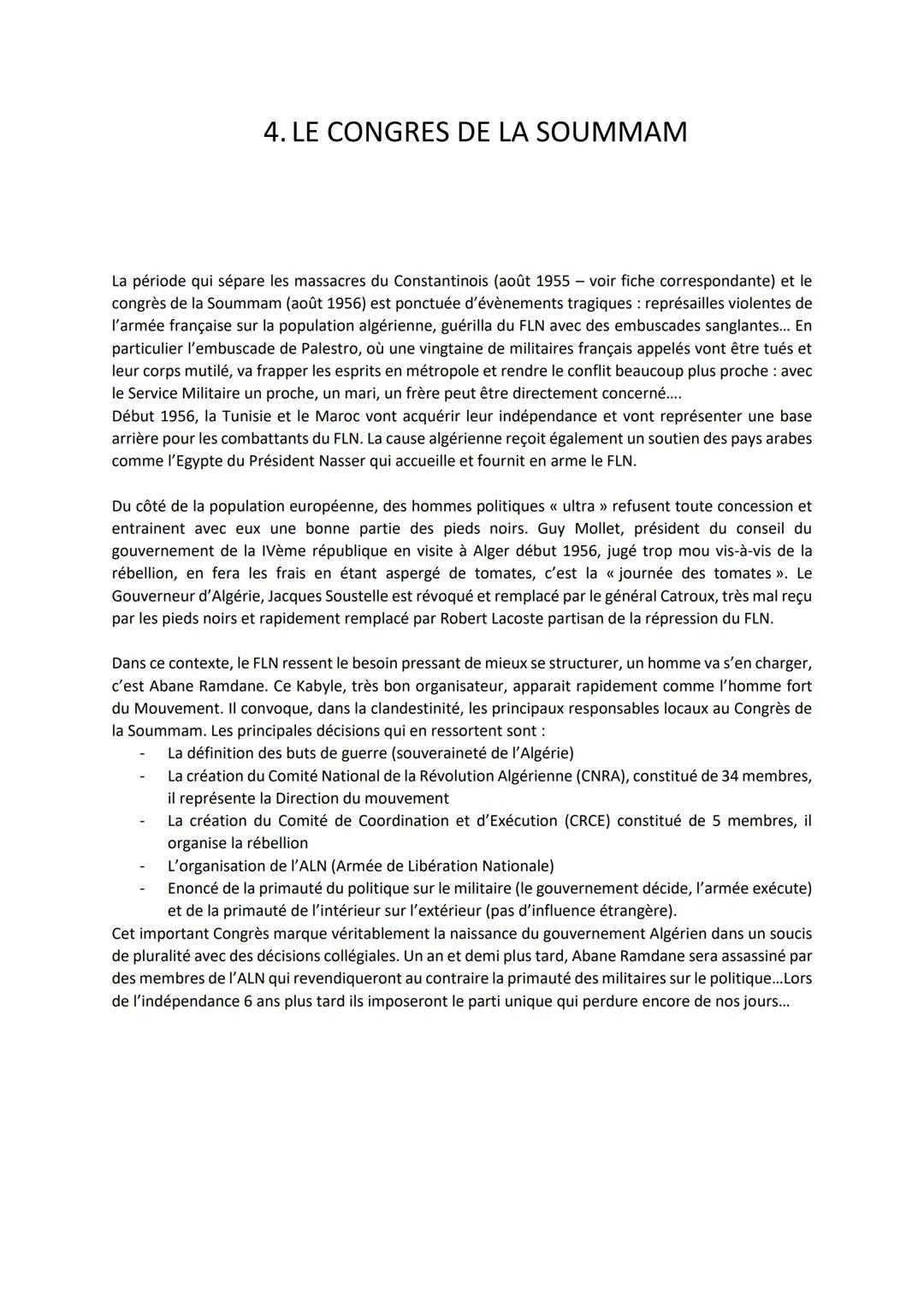 LA GUERRE D'ALGERIE
1ère partie
De la Toussaint Rouge (novembre 1954) au Putsch d'Alger (mai 1958)
1. Les causes de la guerre d'Algérie
2. L