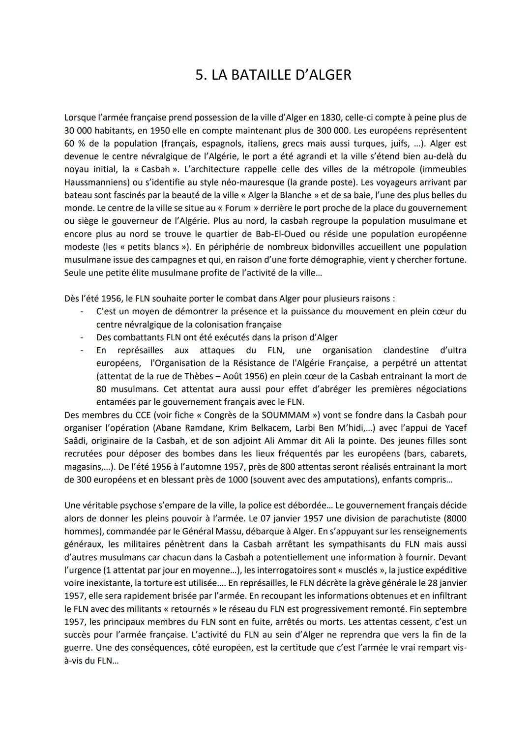 LA GUERRE D'ALGERIE
1ère partie
De la Toussaint Rouge (novembre 1954) au Putsch d'Alger (mai 1958)
1. Les causes de la guerre d'Algérie
2. L