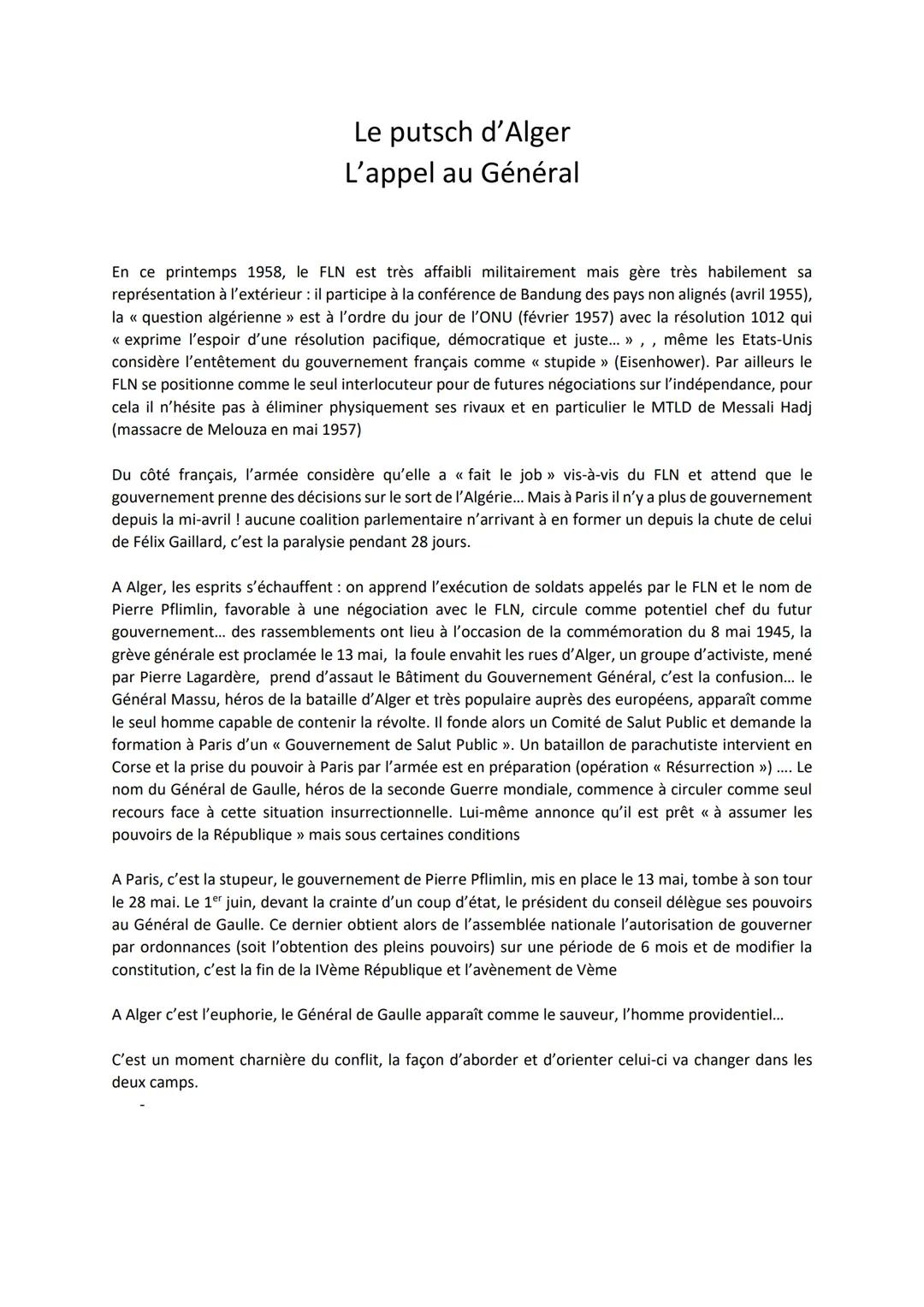 LA GUERRE D'ALGERIE
1ère partie
De la Toussaint Rouge (novembre 1954) au Putsch d'Alger (mai 1958)
1. Les causes de la guerre d'Algérie
2. L