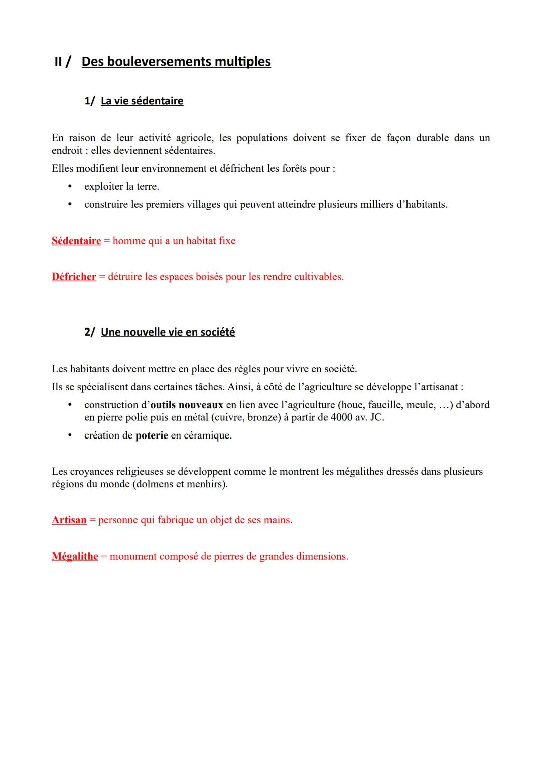 # La révolution néolithique
Vers 10 000 av. JC commence la période du néolithique: la vie des Hommes se transforme avec
l'apparition de l'a