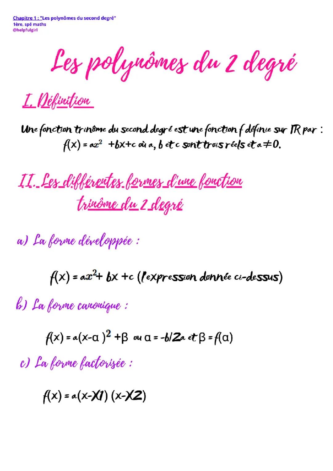 Les polynômes du second degré