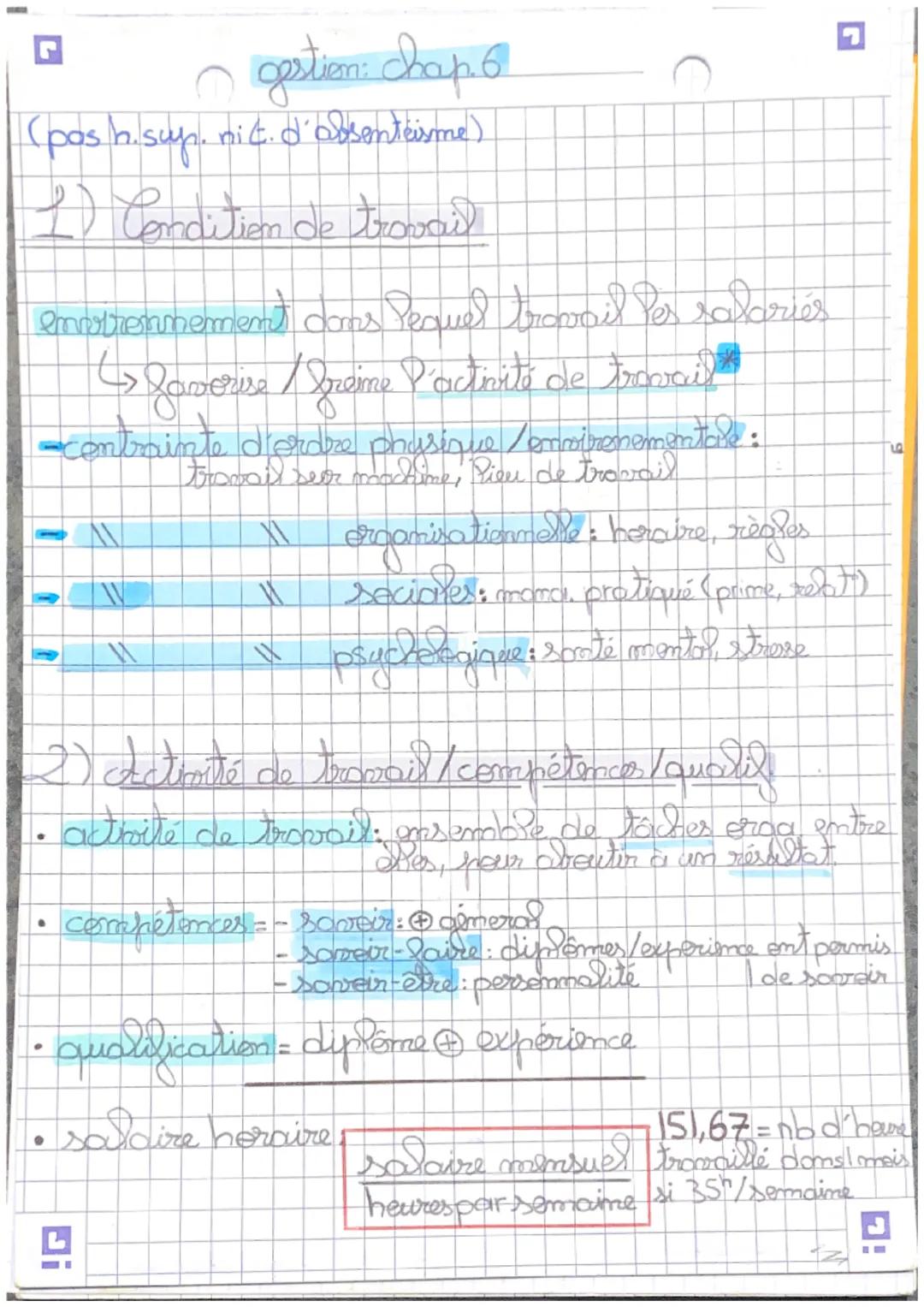 gestion: Chap 6
(posh.sup. nit. d'absenteisme)
1) Condition de trovaid
emotiennement dans lequel travail Pes salariés
↳
Caveuse/gzeime P
